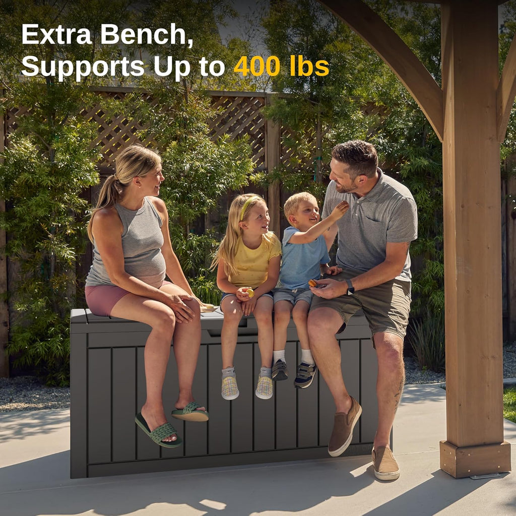 EAST OAK Outdoor Storage Box, 90 Gallon Deck Box, Waterproof Resin Storage Bin for Patio Cushions, Gardening Tools, Lockable, UV Resistant, Grey