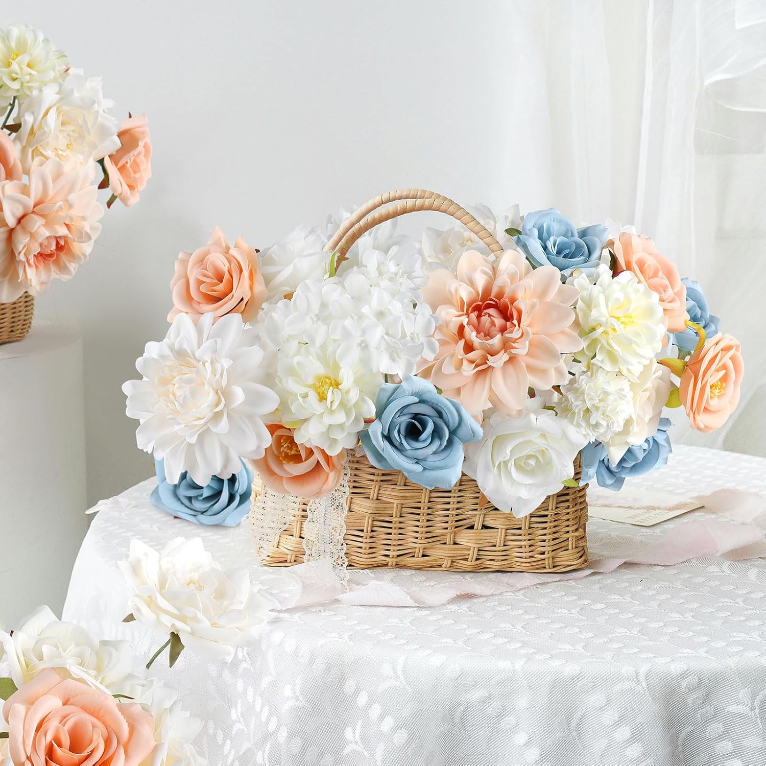 AGIRL Artificial Flowers Combo Silk Mix Purple Fake Flower with Stems for DIY Wedding Bouquets Centerpieces Arrangements Table Chair Decor Baby Shower Home Decor (Champagne Blue)