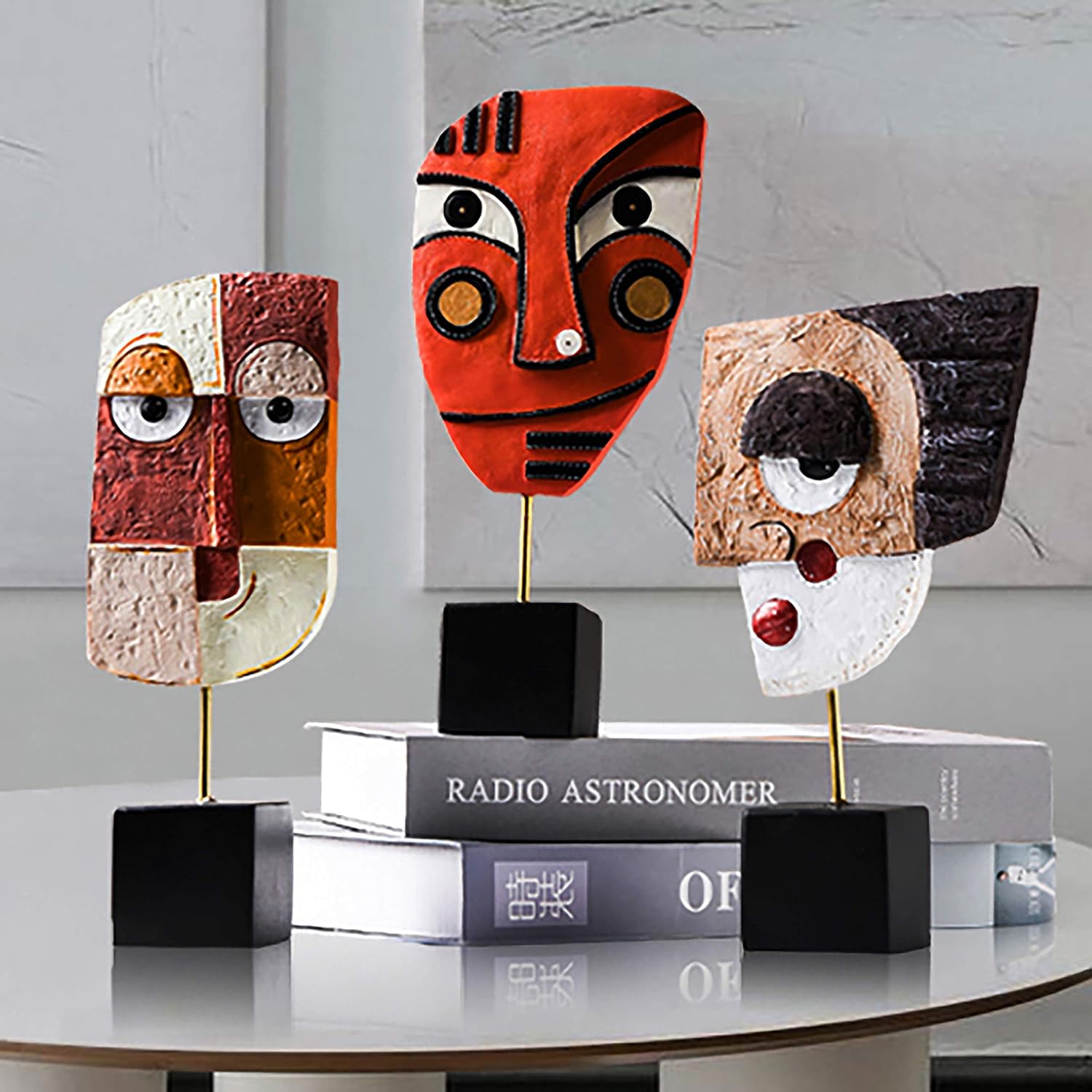4 PCS - Handcrafted Statues Resin Abstract Sculpture for Home Decor Modern,African Art Tribal Figurines Decorations Items Accents Influencer Picks for Bookshelf,TV Stand,Living Room,Nightstand