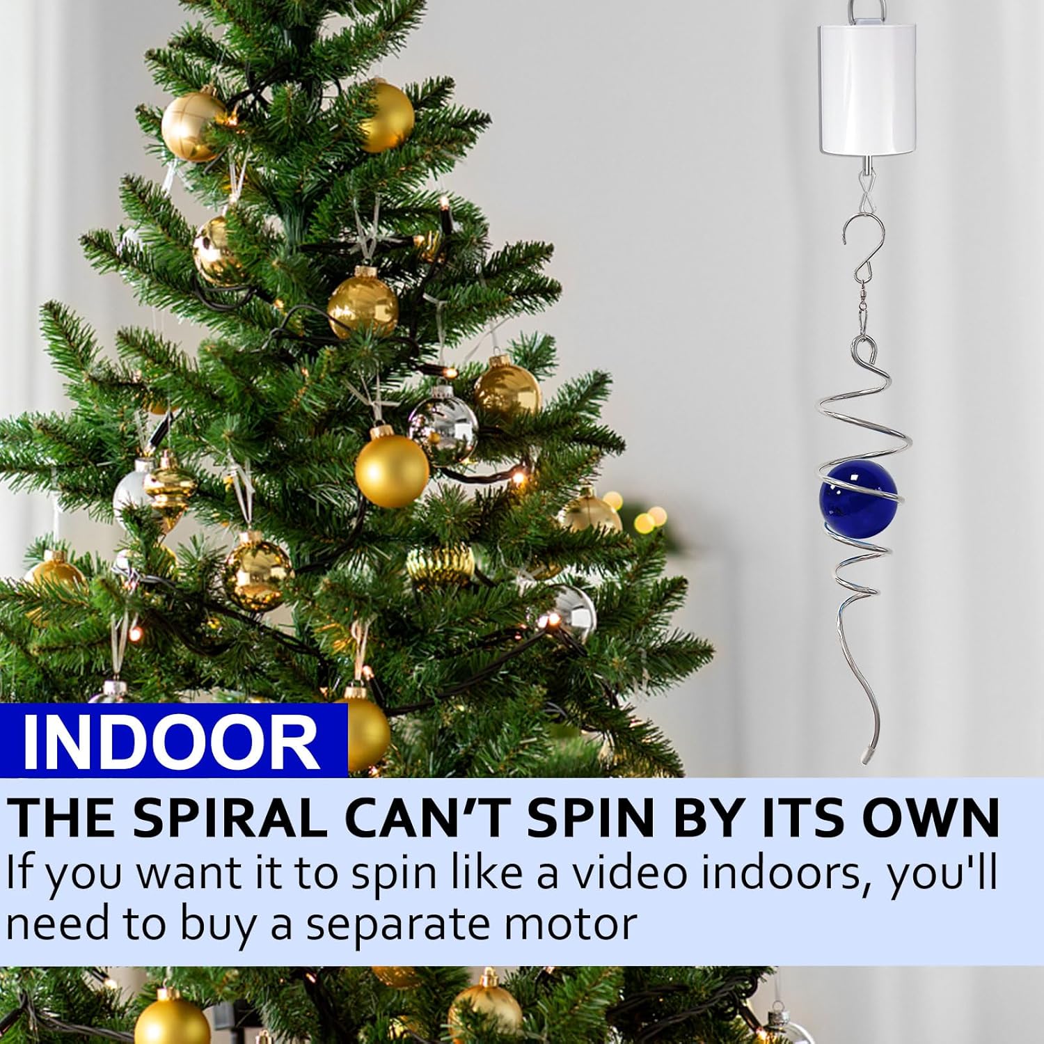Gazing Ball Spiral Tail,Wind Spinner Tail with Dark Blue Glass Orb,Wind Spinners Stabilizer,Visual Illusion in Spinning Hanging Rotating Art Decor,Indoor Outdoor Garden Decoration-13in