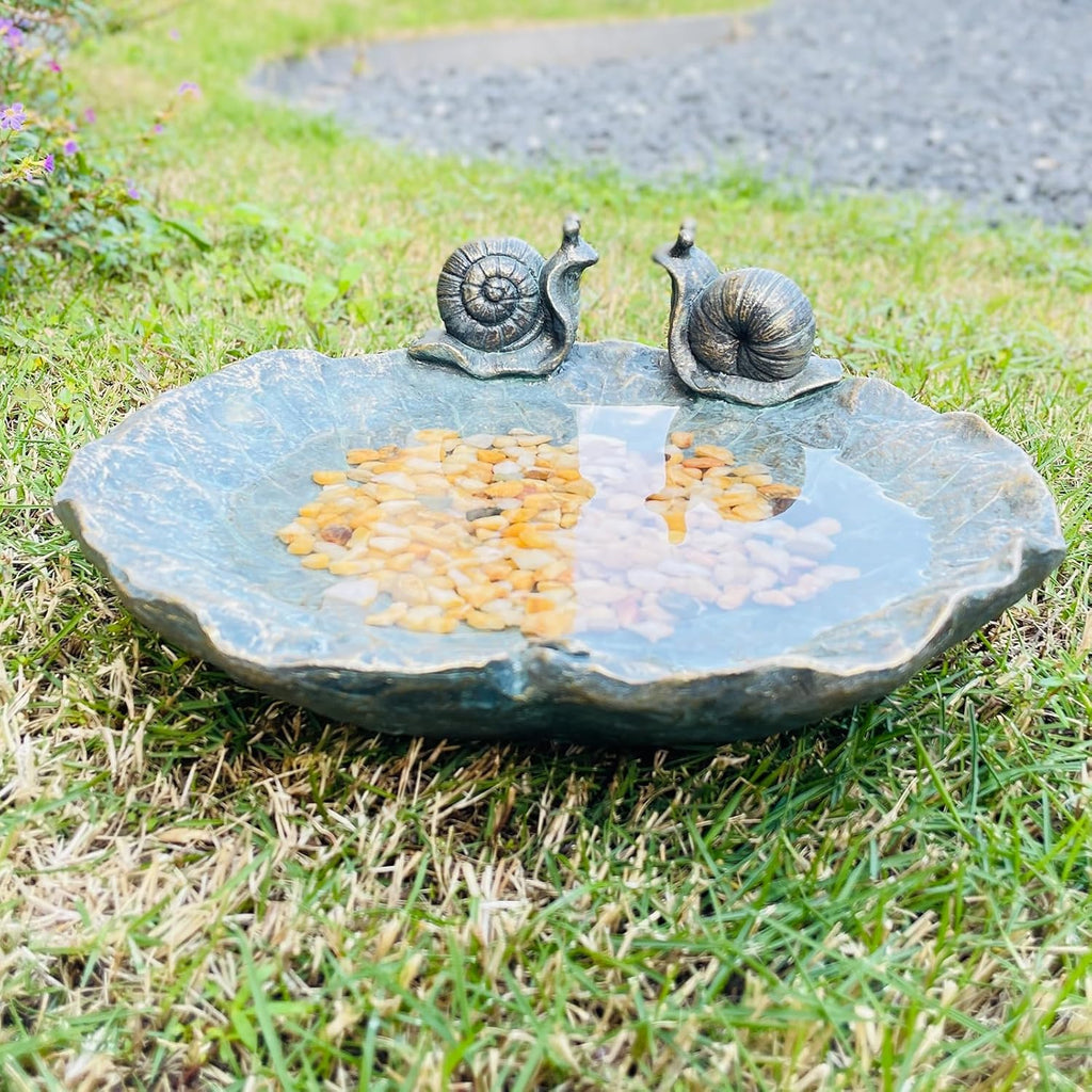 Bird Baths for Outdoors, Wild Birdfeeder, Antique Outdoor Garden Resin Birdbath Bowl for Outside Yard Table Decor (Snail Bird Feeder)