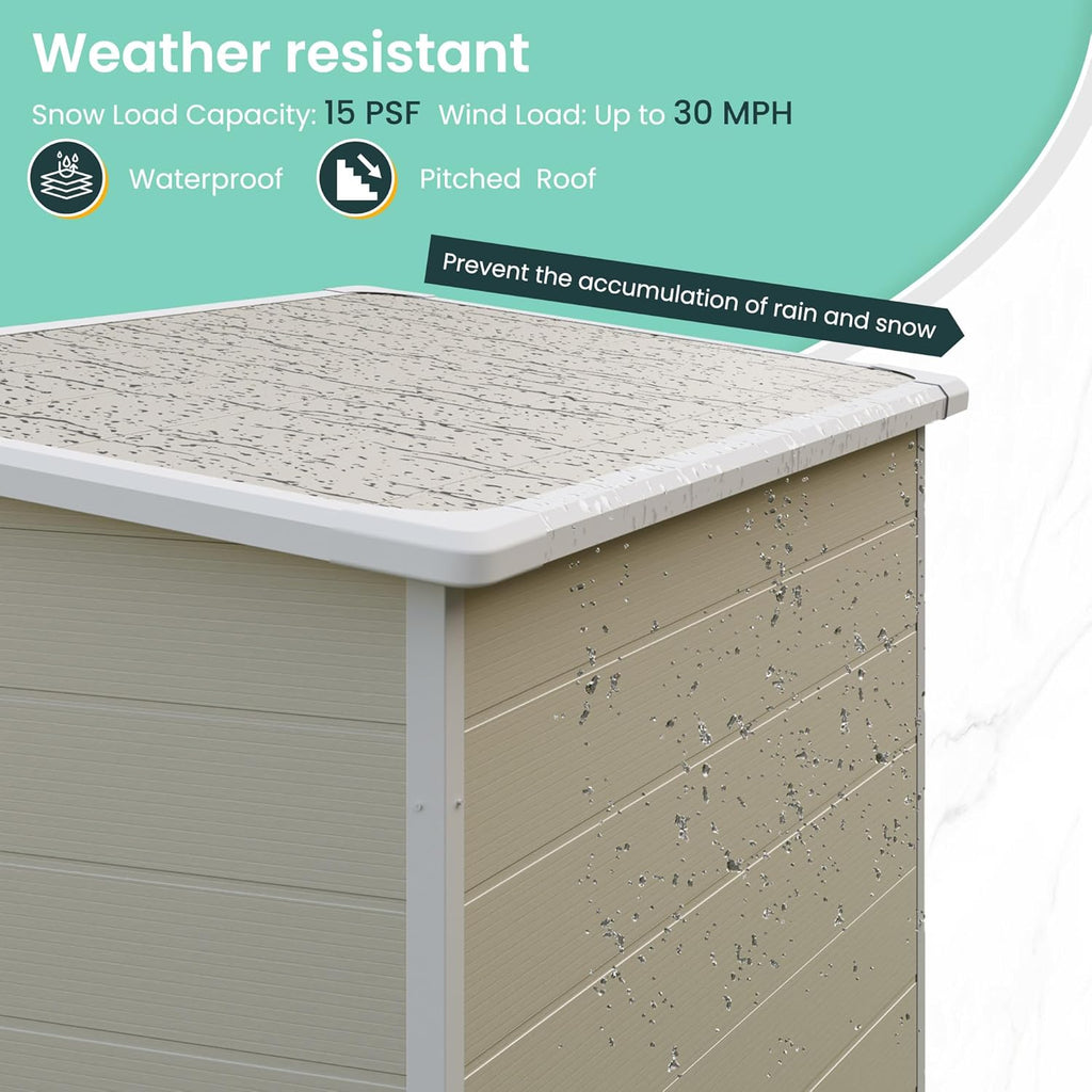 UDPATIO Outdoor Storage Shed 5x3 FT, Plastic Garden Shed for Bike, Garbage Can, Tool, Outside Sheds & Outdoor Resin Shed with Lockable Door for Backyard, Patio, Lawn, Sandstone