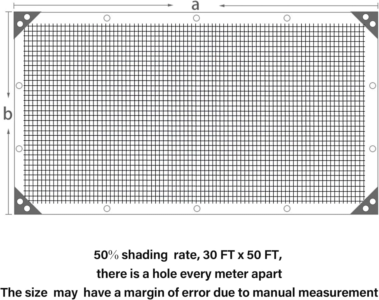winemana Black Shade Cloth 50%, 30x50 FT Mesh Tarp - Garden Shade for Greenhouse, Patio, Vegetables, Plants Cover and Chicken Coops, Sun Shade Net for Outdoor Protection with Reinforced Grommets