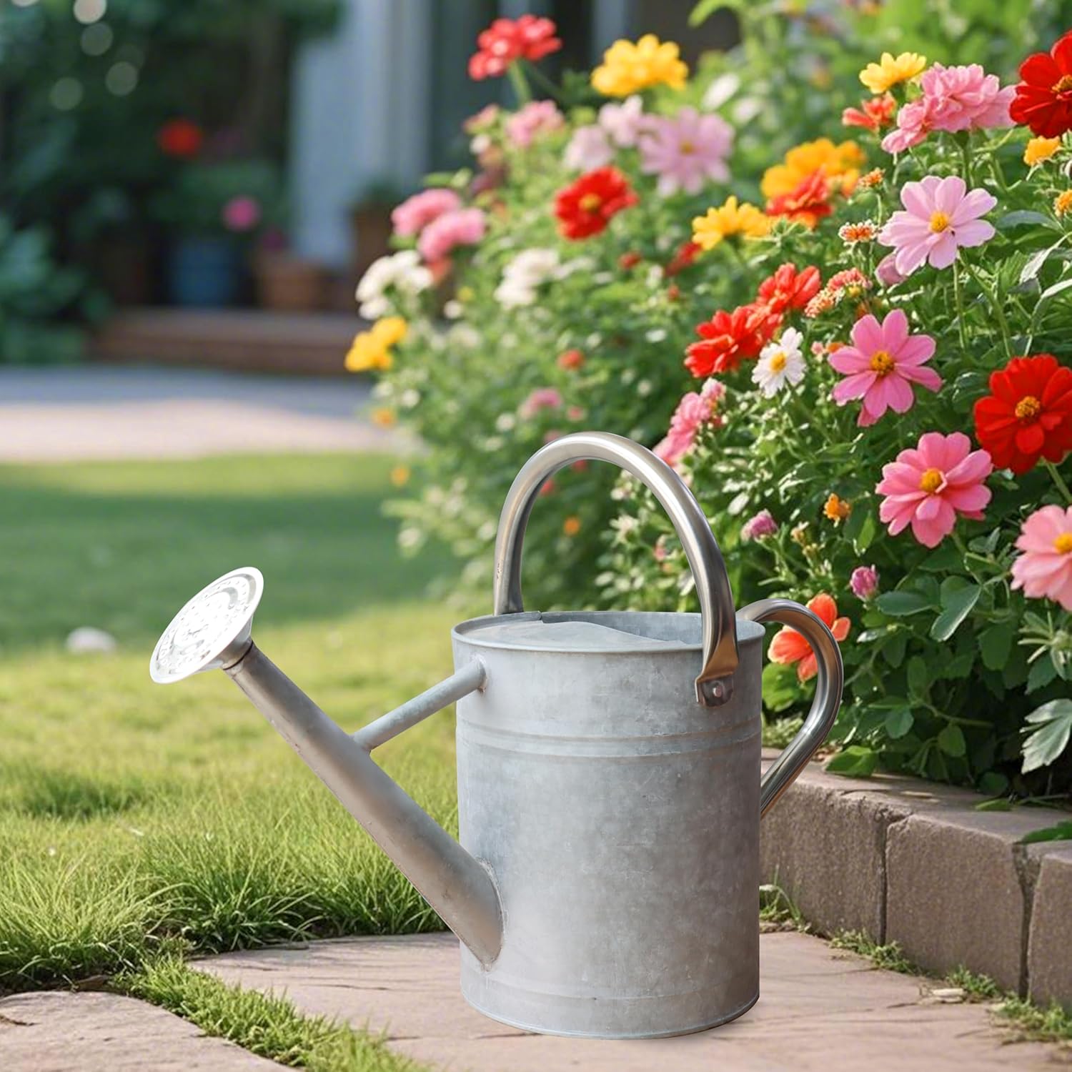 Metal Watering Can for Outdoor and Indoor Plants, Watering Can Decor, 1 Gallon (Zinc Stainless Steel Handle)