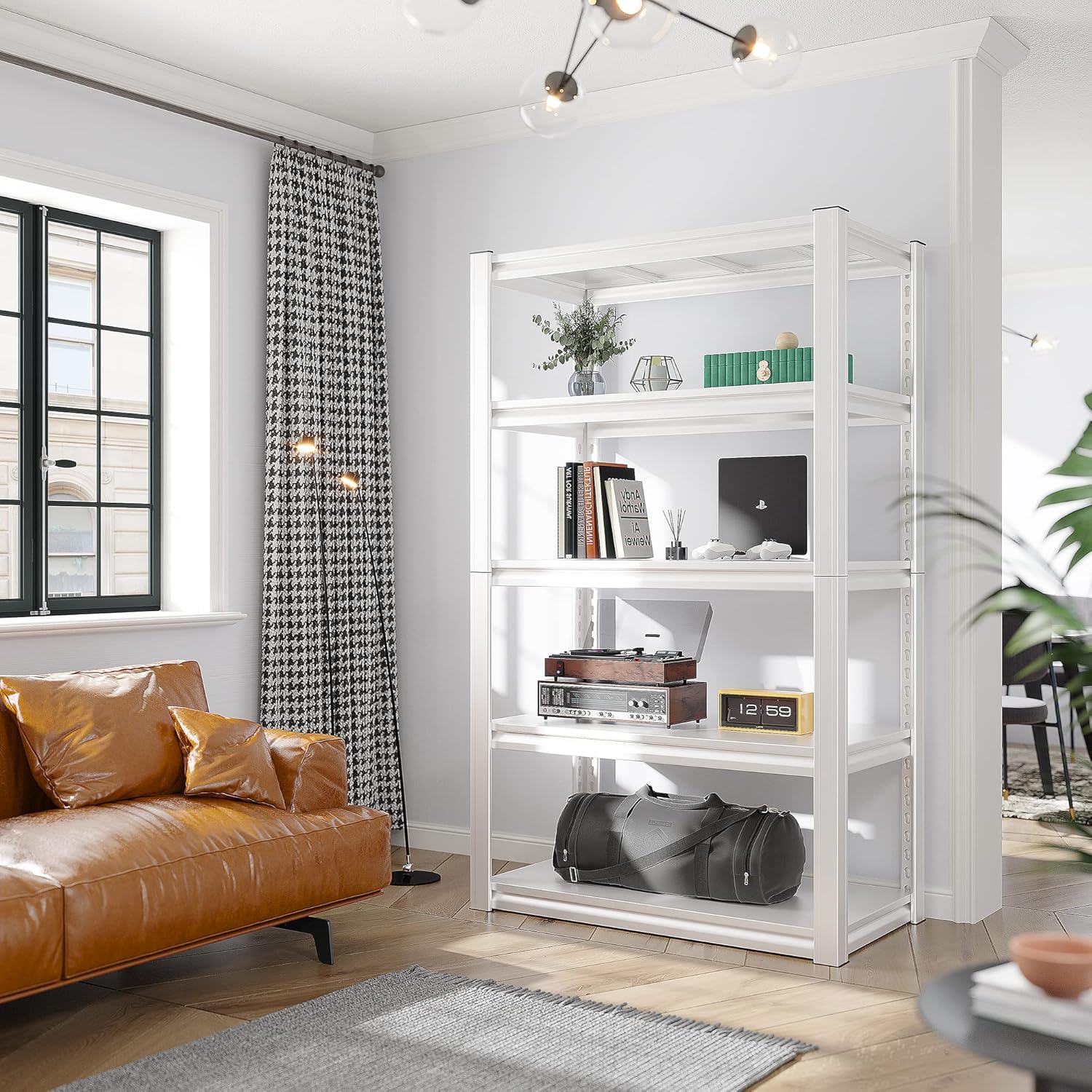 Raybee 72''H Garage Shelving Heavy Duty Storage Shelves Load 2010LBS Adjustable 5 Tier Metal Shelving White Garage Sheves Pantry Shelf for Kitchen Closet 72''H*31.7''W*16.3''D, 4 Pack