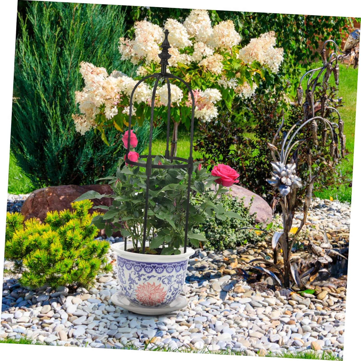 Outdoor Metal Climbing Plant Support Garden Obelisk Trellis Secure Base for Stability