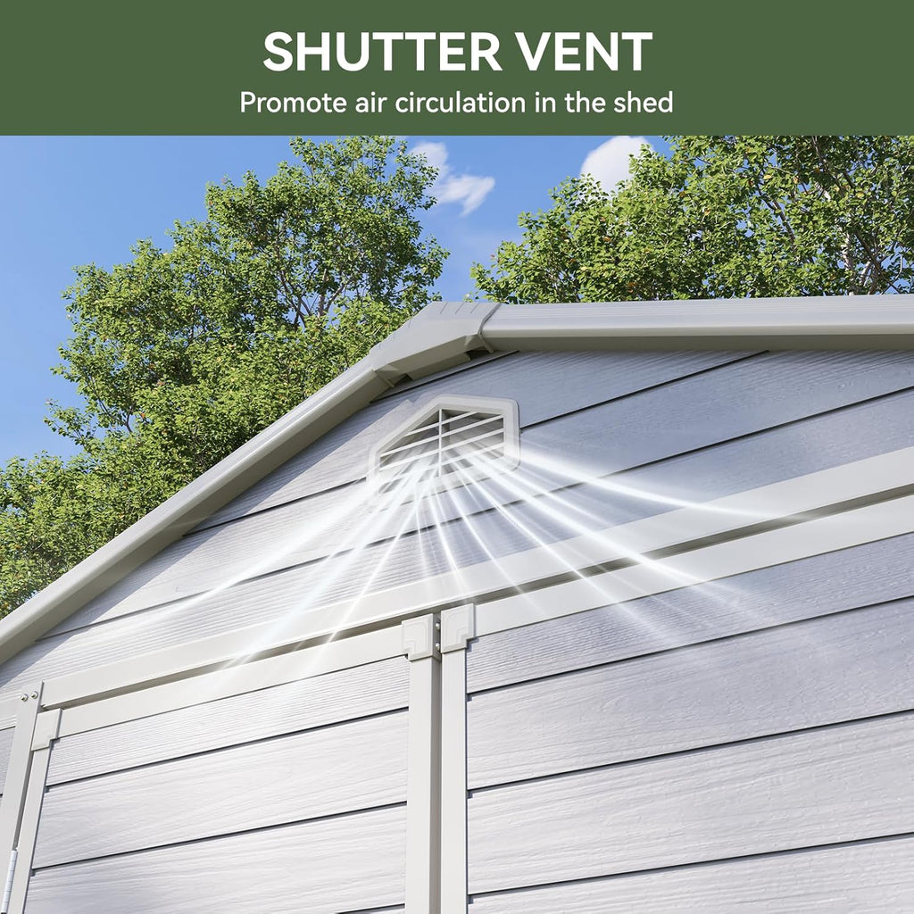 Aoxun 8 X 6.2 FT Resin Storage Shed Outdoor Plastic Large Garden Shed with Lockable Door, Floor for Backyard, Garden, Patio, Lawn, Grey (Grey, 8' x 6.2')