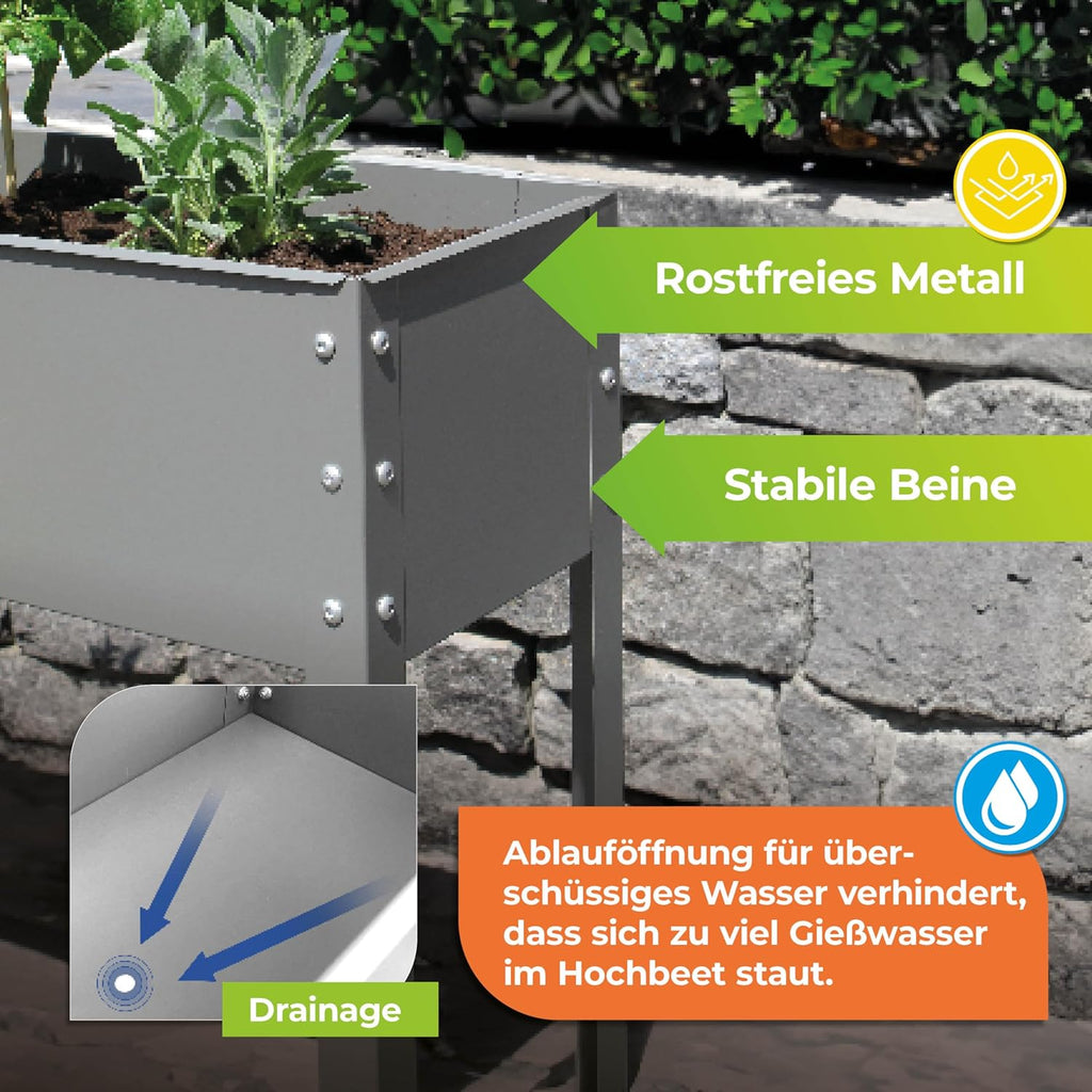 Metal Raised Garden Bed Freising-XL with Drainage I Large Galvanized & Powder-Coated Outdoor Planter Box with Legs for Herb Garden, Flowers, Vegetables, Patio I 40x12x31.5 inch, Anthracite