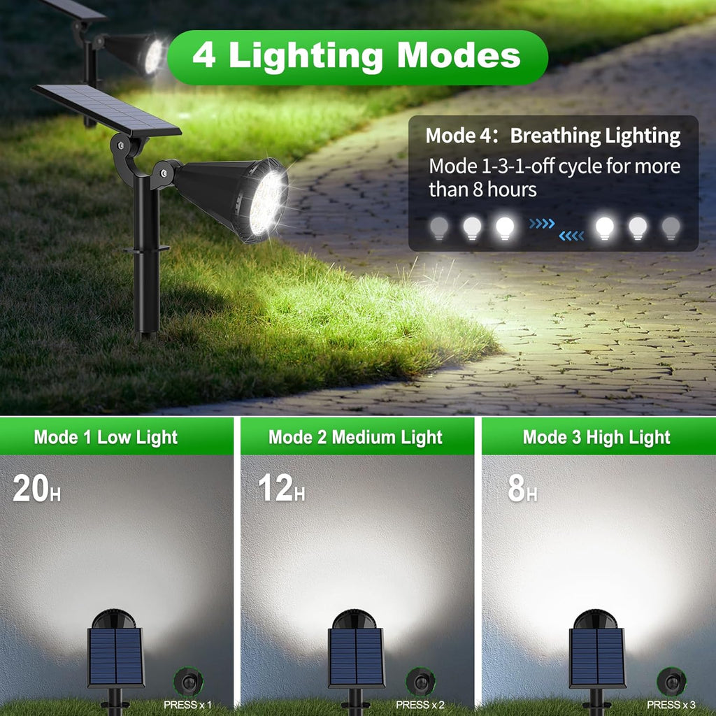 Solar Lights Outdoor Waterproof 180° Adjustable Landscape Spot Lights for Yard 4 Lighting Modes Solar Powered Spotlights for Pathway Garden Outside Wall Pool Porch (6 Pack, Cool White)