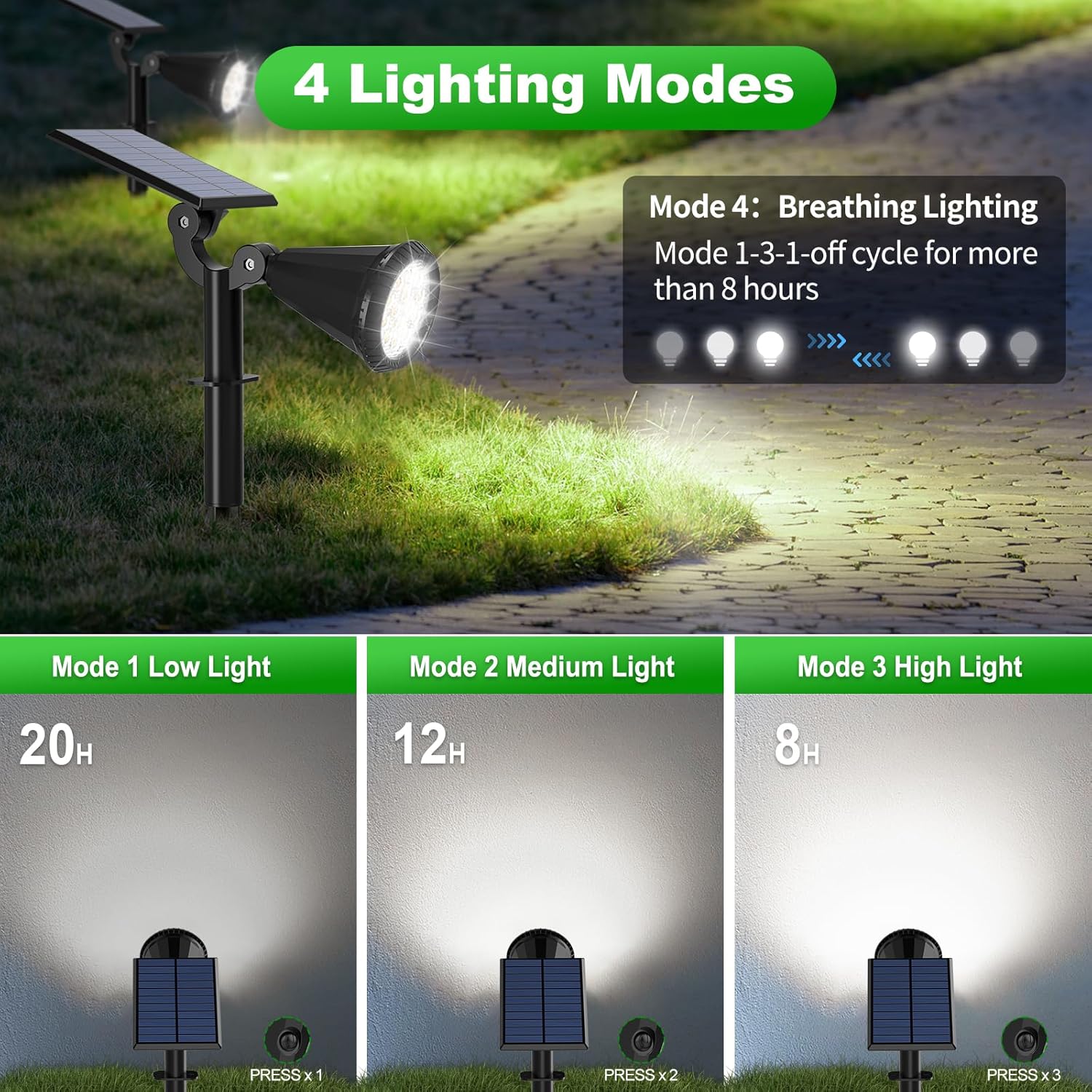 Solar Lights Outdoor Waterproof 180° Adjustable Landscape Spot Lights for Yard 4 Lighting Modes Solar Powered Spotlights for Pathway Garden Outside Wall Pool Porch (6 Pack, Cool White)