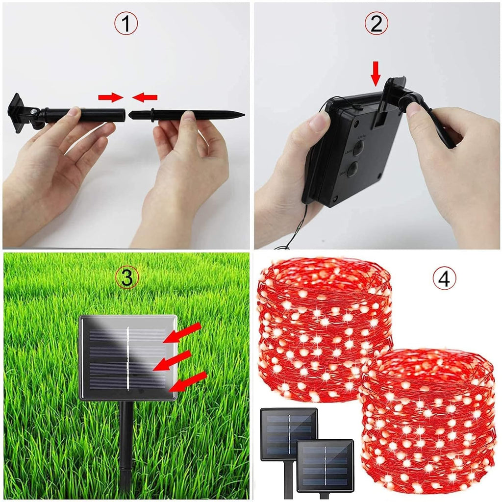 Solar String Lights Outdoor, 2-Pack Total 80FT 200 LED Solar Christmas Twinkle Lights Outside Waterproof Copper Wire 8 Modes Solar Fairy Lights for Garden Tree Party Birthday Christmas Decor (Red)