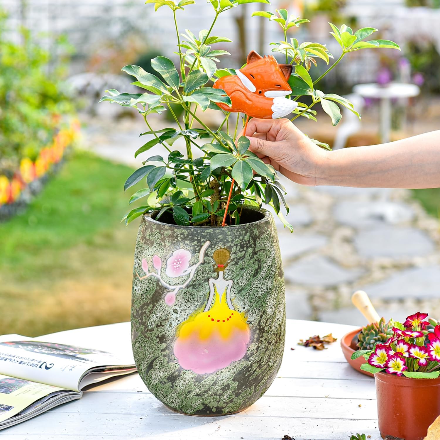 Sungmor 10.6 Inch Ceramic Succulent Plant Pot with Drainage Hole, Hand Painted Flower Pots for Plants, Unique Texture Decorative Planter for Indoor and Outdoor, Pottery Vase for Home Office Decor