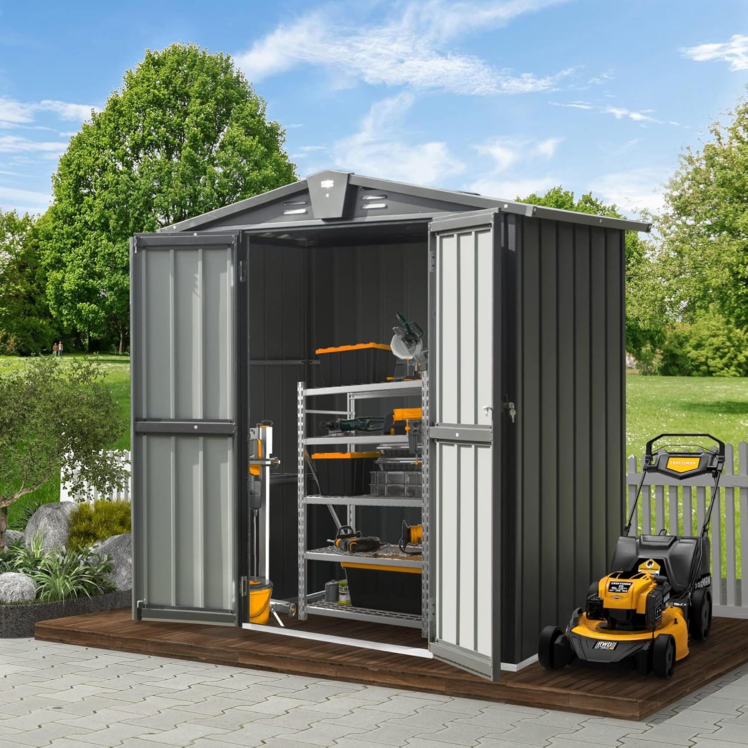 Domi Outdoor Storage Shed 5'x3, Metal Waterproof Tool Shed Utility Storage House with Double Lockable Doors & Air Vent for Garden Backyard Patio Lawn