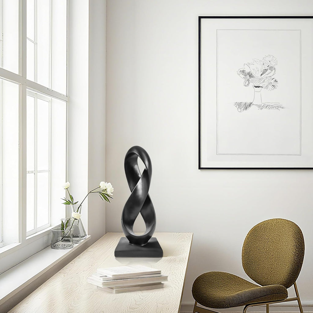 Black Abstract Sculpture Modern Statue for Shelf Desktop Mantel Number Eight Knot Minimalist Decoration