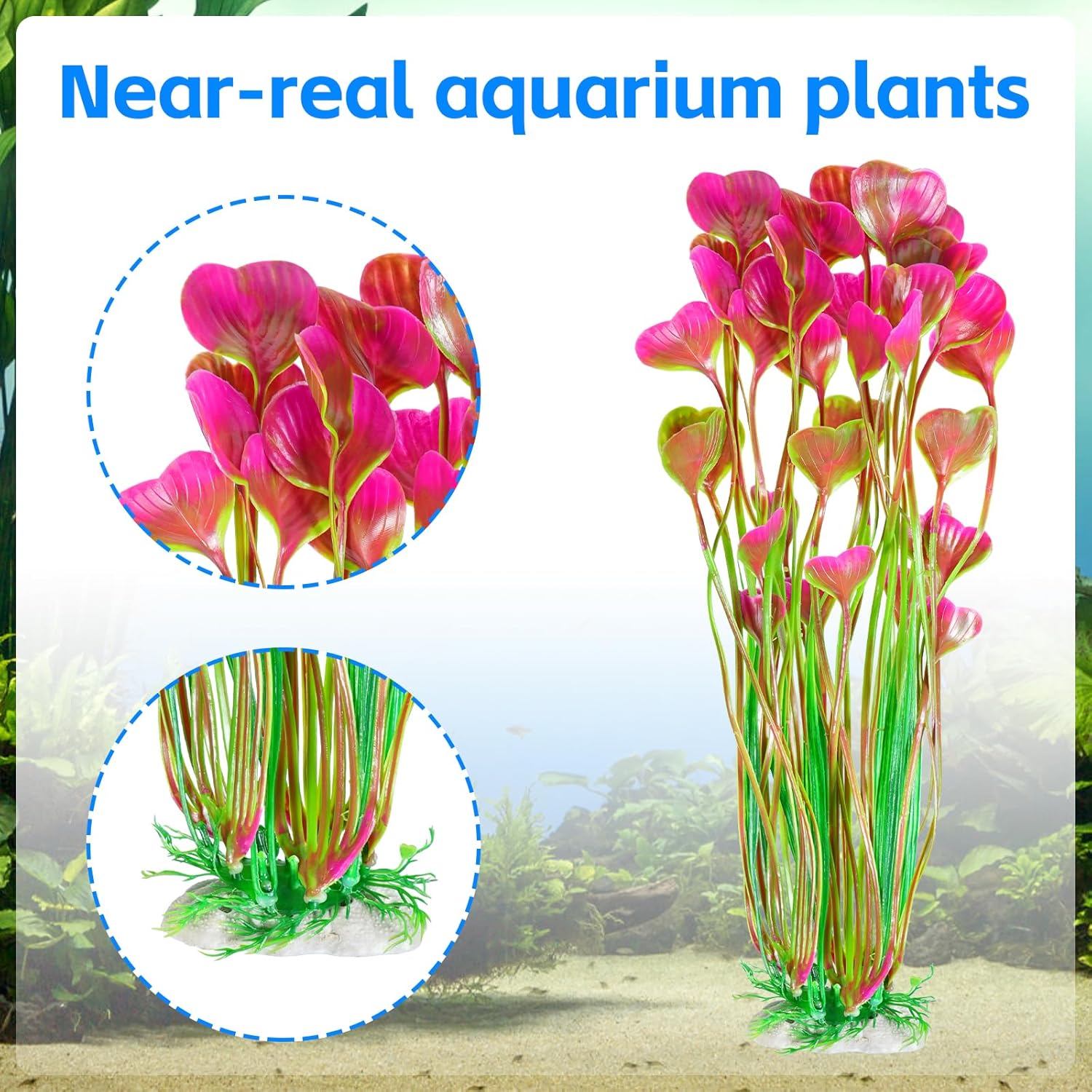 AQUANEAT Artificial Fish Tank Plants, Plastic Aquarium Accessories Large, 15.5 inch Red Decorations, 2pcs