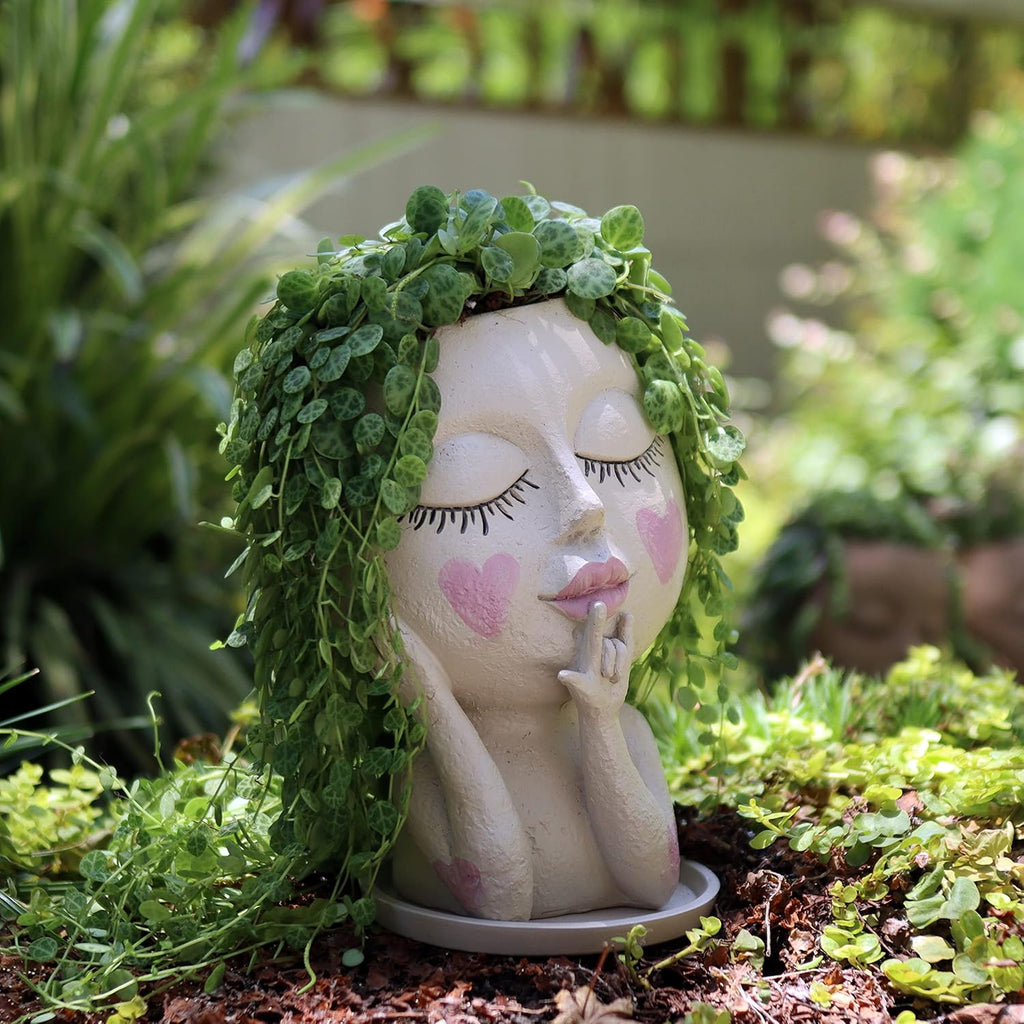 Face Flower Pots Head Planter, Cute Resin Planters for Indoor Outdoor Plants, Macetas para Plantas Unique Head Plant Pot
