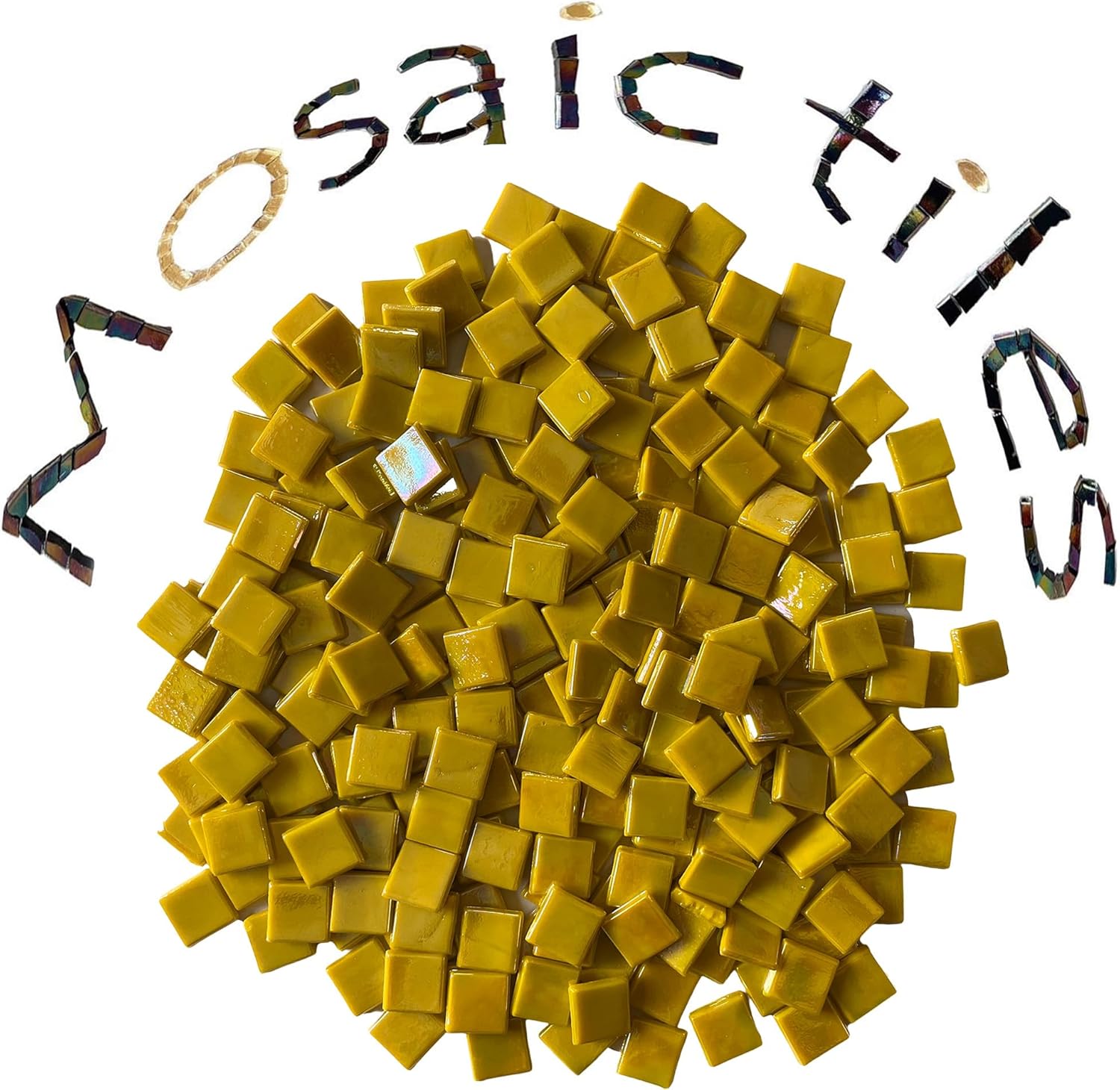 SMEIINIK 1.1lb Bulk Single Iridescent Color Mosaic Tiles for Crafts, Glass Pieces for Puzzles, Stained Glass for DIY, Making Supplies (WJ90-36)