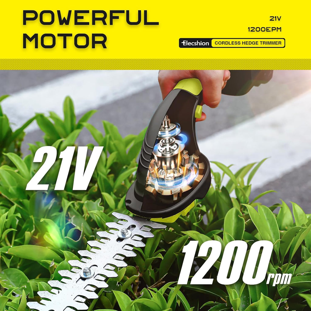 Cordless Hedge Trimmer - 2 Pack 21V Battery with Charger Powered Electric Trimmers, 2 in 1 Handheld Hedge Shears + Grass Cutter Pruning Shrub Cutting Small Branch Tool for Bush,Tree,Garden,Lawn,Yard