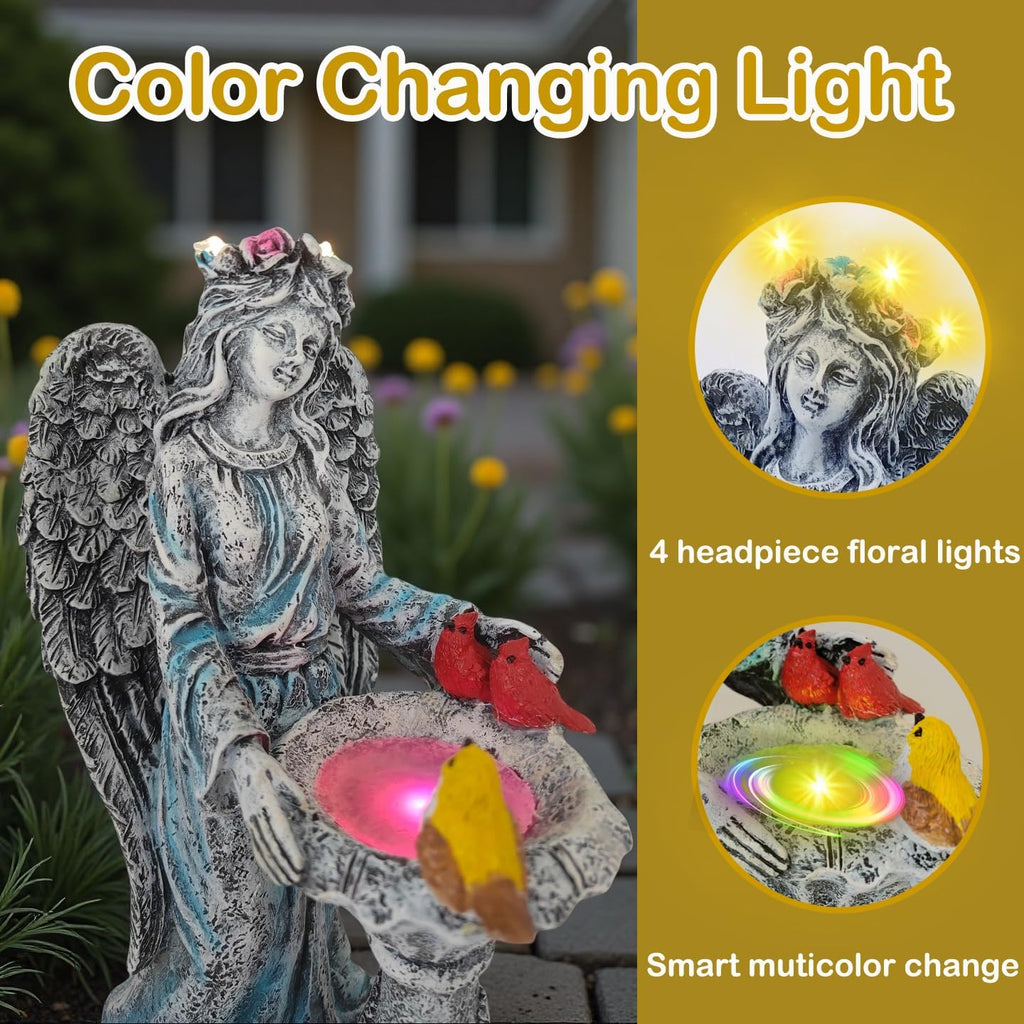 Mrocioa Solar Outdoor Garden Decor Angel Statue Light with Color Changing Birdbath, Waterproof Led Home Decor Figurine Lights for Yard Patio Front Porch, Housewarming Gifts for Thanksgiving Christmas