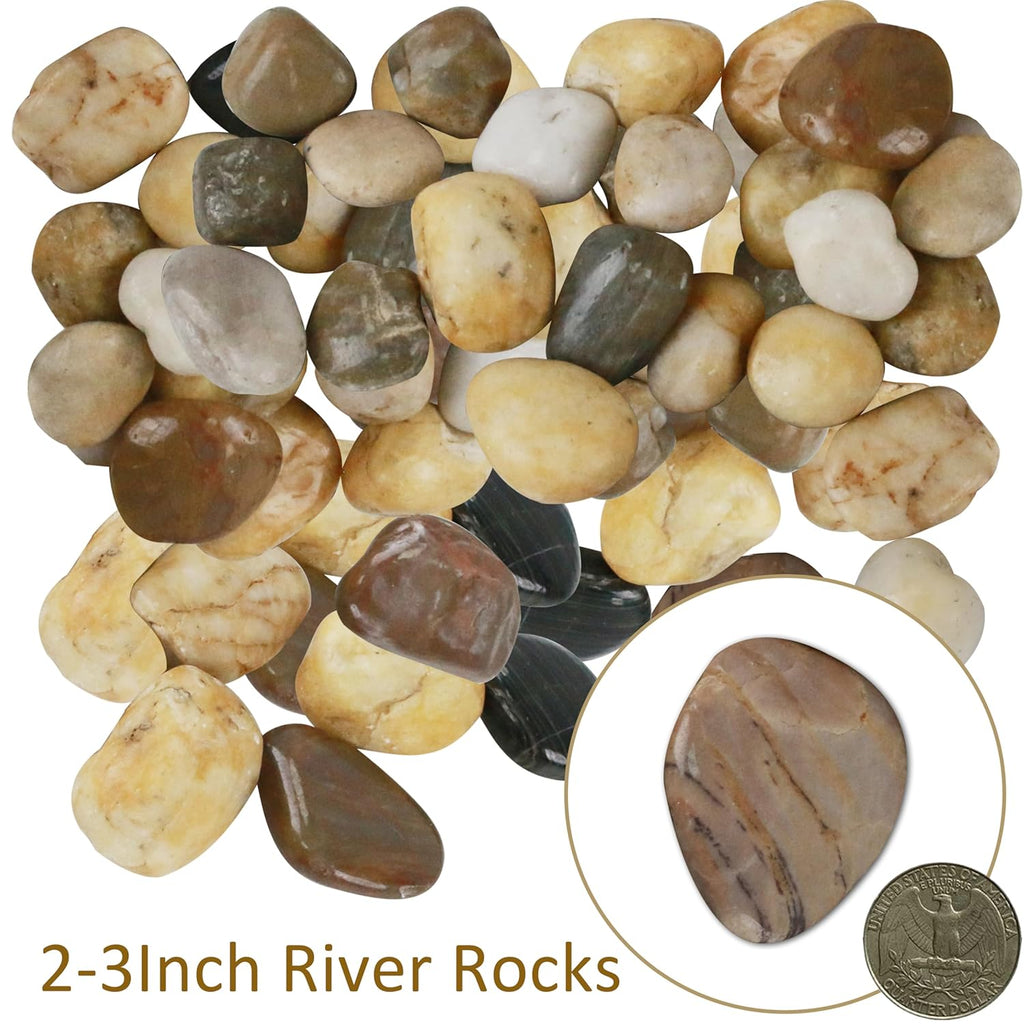 Sunnyglade 18 LBS River Rocks, 2-3 Inch Natural Pebbles for Indoor Plants, High Polished Decorative Stones Vase Filler Fish Tank Aquariums Landscaping Garden Outdoor and Indoor DIY (18, Pounds)