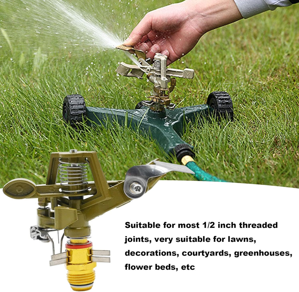 1/2 Inch Brass Impact Sprinkler with Nozzles Adjustable 0-360 Degree Coverage Pattern Heavy Duty Lawn Sprinkler Head for Yard Lawn Grass Patio Garden Irrigation (1Pcs)