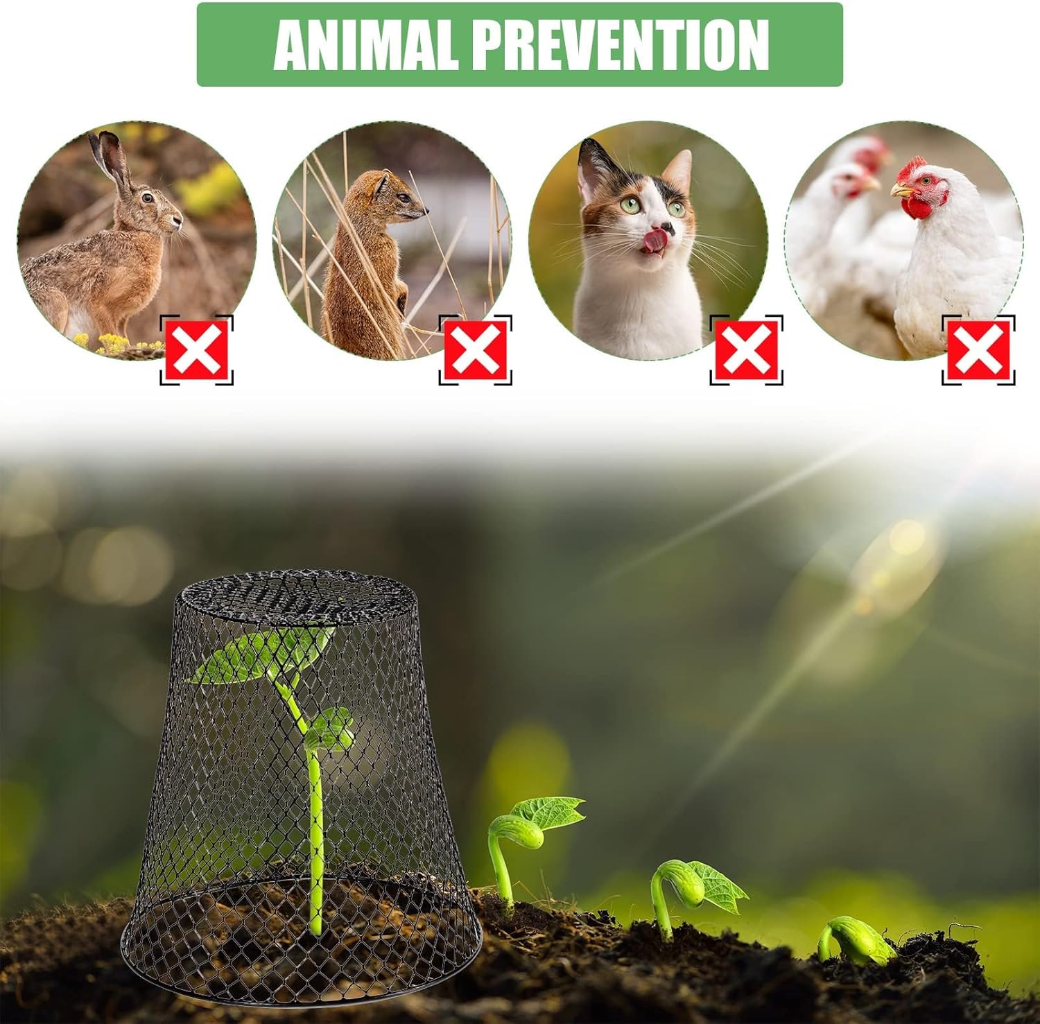 10 Pcs 11inch Chicken Wire Plant Covers,Green Wire Garden Cloches Chicken Wire Cloche Plant Protector Metal Heavy Duty Garden Plant Cloche for Keeping Bunnies Chicken Squirrels Birds Other Out