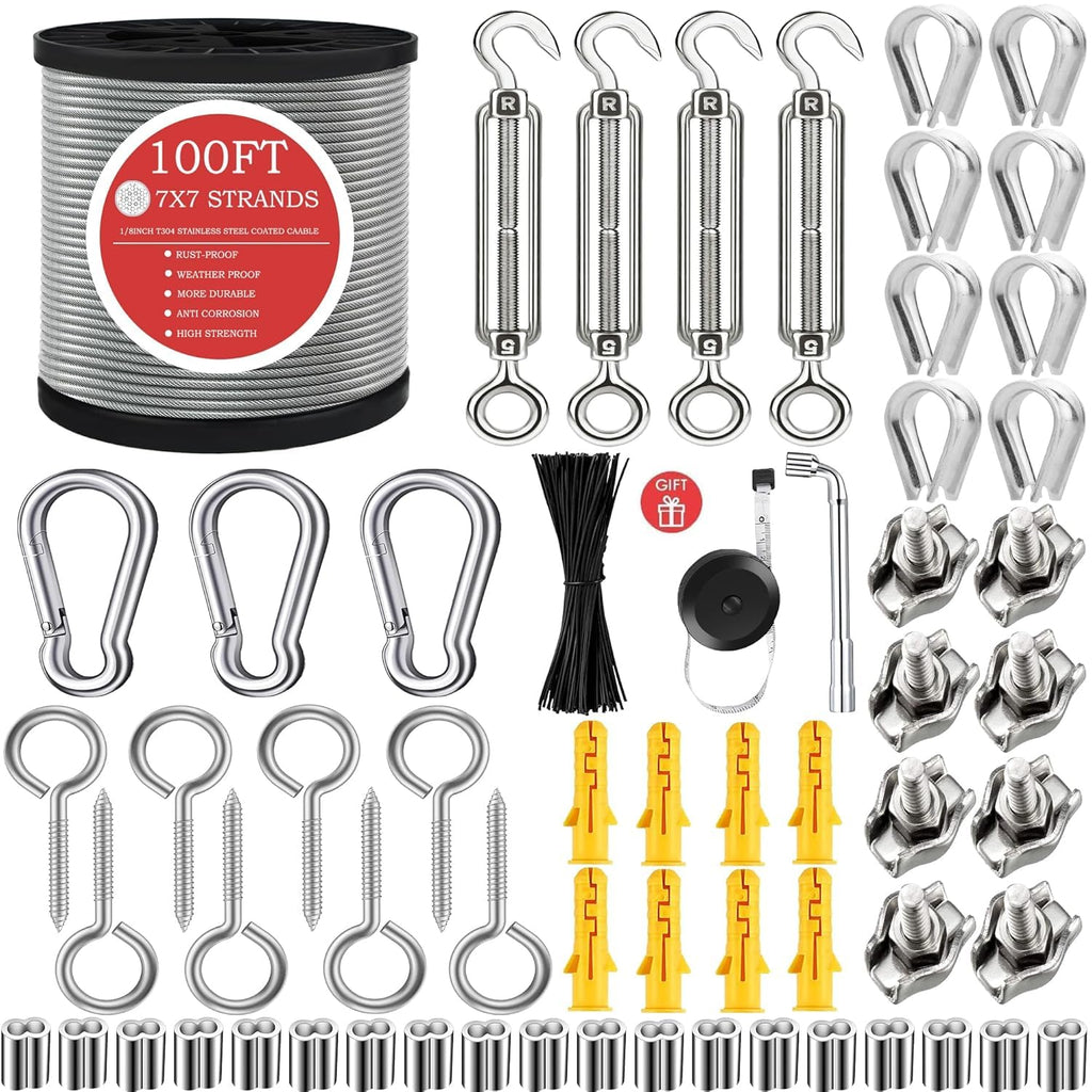 1/8" Wire Rope,Turnbuckles for Cables Wire, 304 Stainless Steel Cable,M5 Turnbuckle Kit,Wire Cable Turnbuckle Tensioner…
