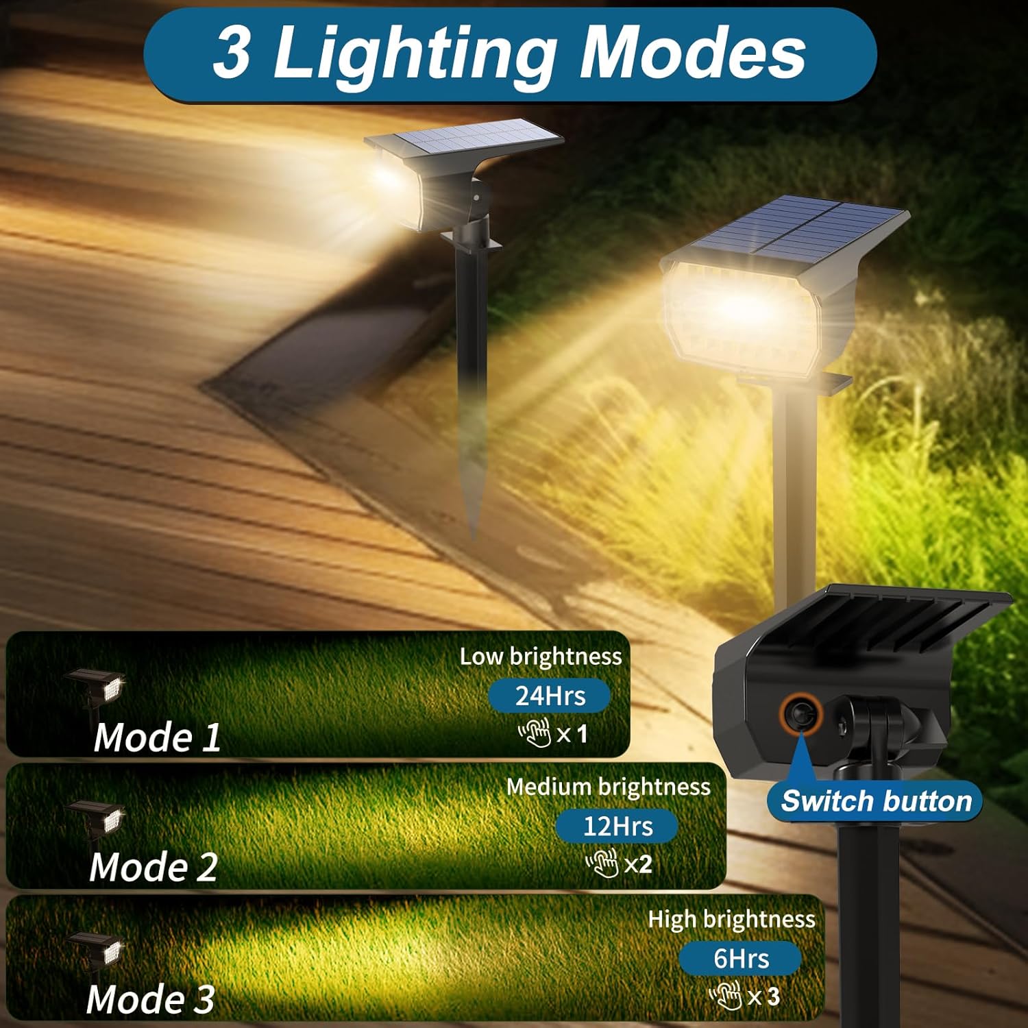 Solar Spot Lights Outdoor Waterproof IP65, 6 Pack Landscape Spotlights with 46 LEDs, 3 Modes Auto On/Off Solar Powered Flood Lights for Outside Pathway, Yard, Garden, Walkway (Warm White)