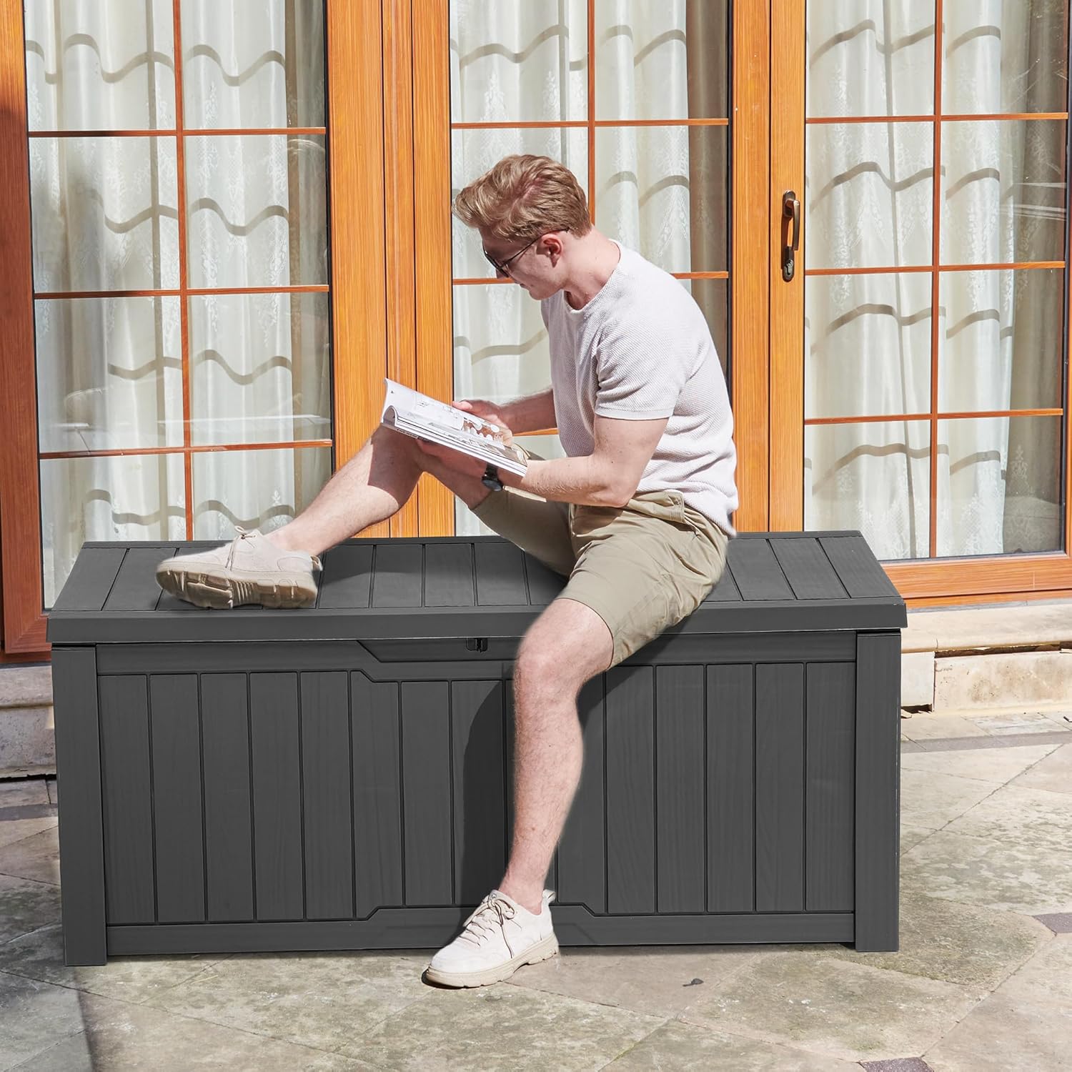 YITAHOME 120 Gallon Outdoor Storage Deck Box, Large Resin Patio Storage for Outdoor Pillows, Garden Tools and Pool Supplies, Waterproof, Lockable, (Dark Grey)