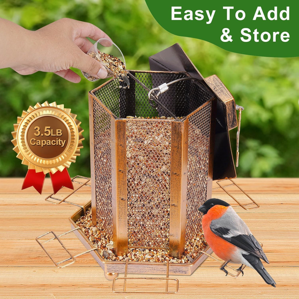 Lantern-Shaped Metal Bird Feeder for Outdoor Hanging, 3.5LB Large Capacity, Garden Decoration - Attracts Wild Birds, Durable Outdoor Bird Feeding Station for Garden Yard Outside Backyard