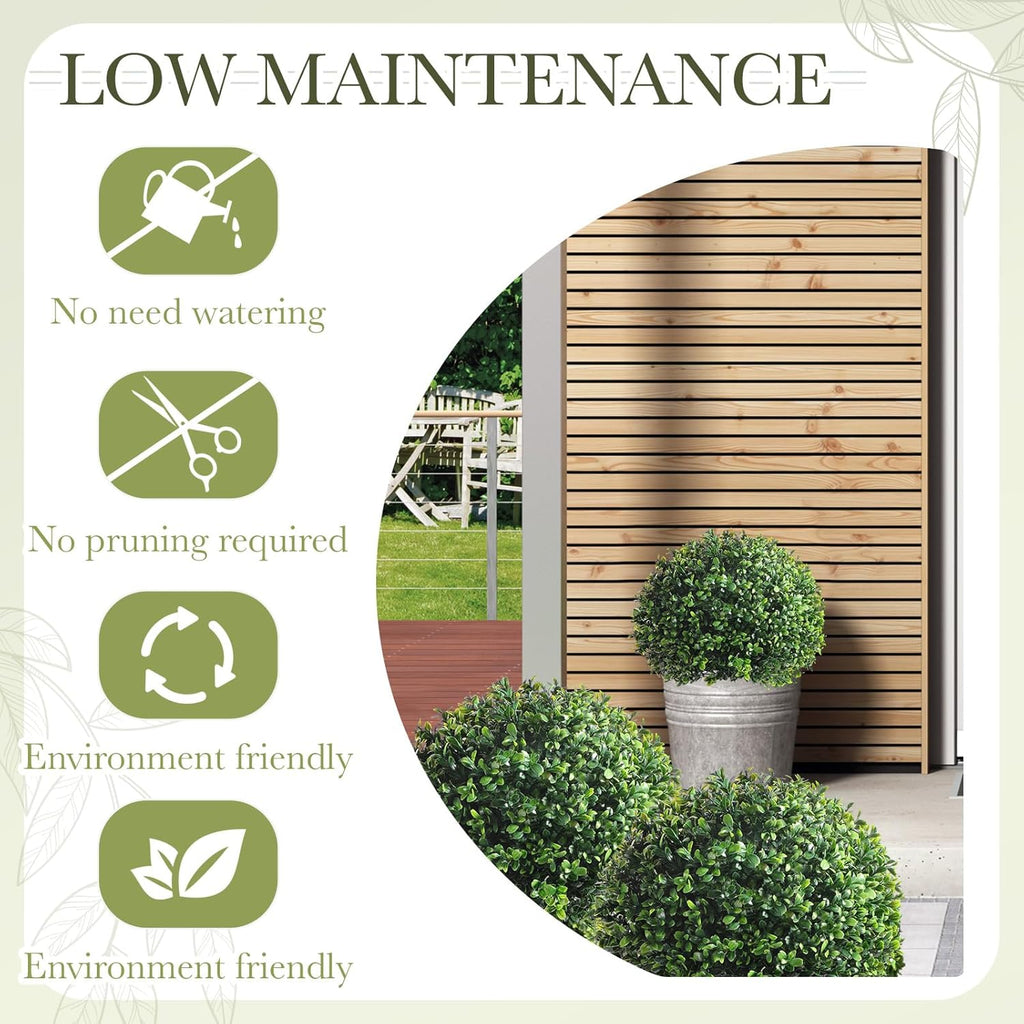 Yunlly 2 Pack 18" Artificial Boxwood Ball Bush Topiary Trees Fake Outdoor Plants, Realistic UV Resistance Faux Shrubs with Spike Greenery Topiary Potted for Front Porch Garden Yard Patio Indoor Decor