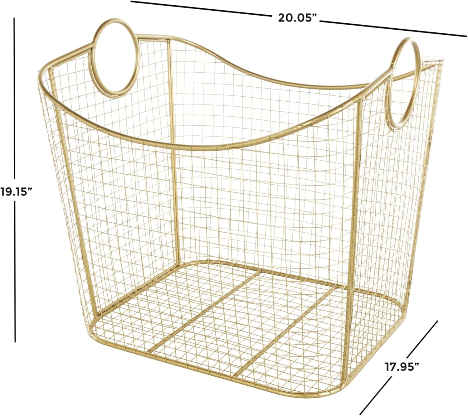 Deco 79 Metal Decorative and Functional Storage Basket Deep Basket Organizer with Round Handles, Basket for Storage 20" x 18" x 19", Gold