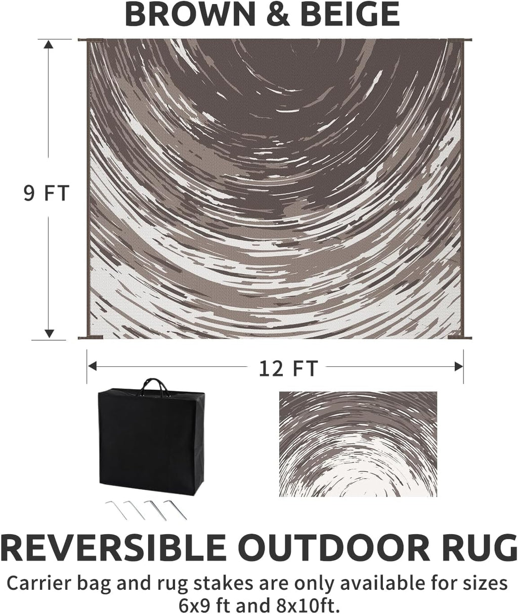 COCOER Modern Outdoor Rug 9x12 Reversible-Waterproof Outdoor Patio Rug-Quick Dry Outdoor Area Rugs Indoor Outdoor Rugs-Outside Rug Patio Decor for Porch Deck Balcony Backyard