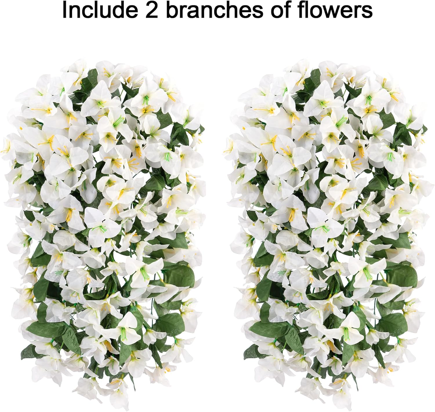 Bougainvillea Artificial Hanging Flowers Plants for Outdoors Decoration, 2pcs Fake Flowers Silk Bougainvillea Vines Realistic UV Resistant Faux Flowers for Outdoor Planters Patio Urn, White