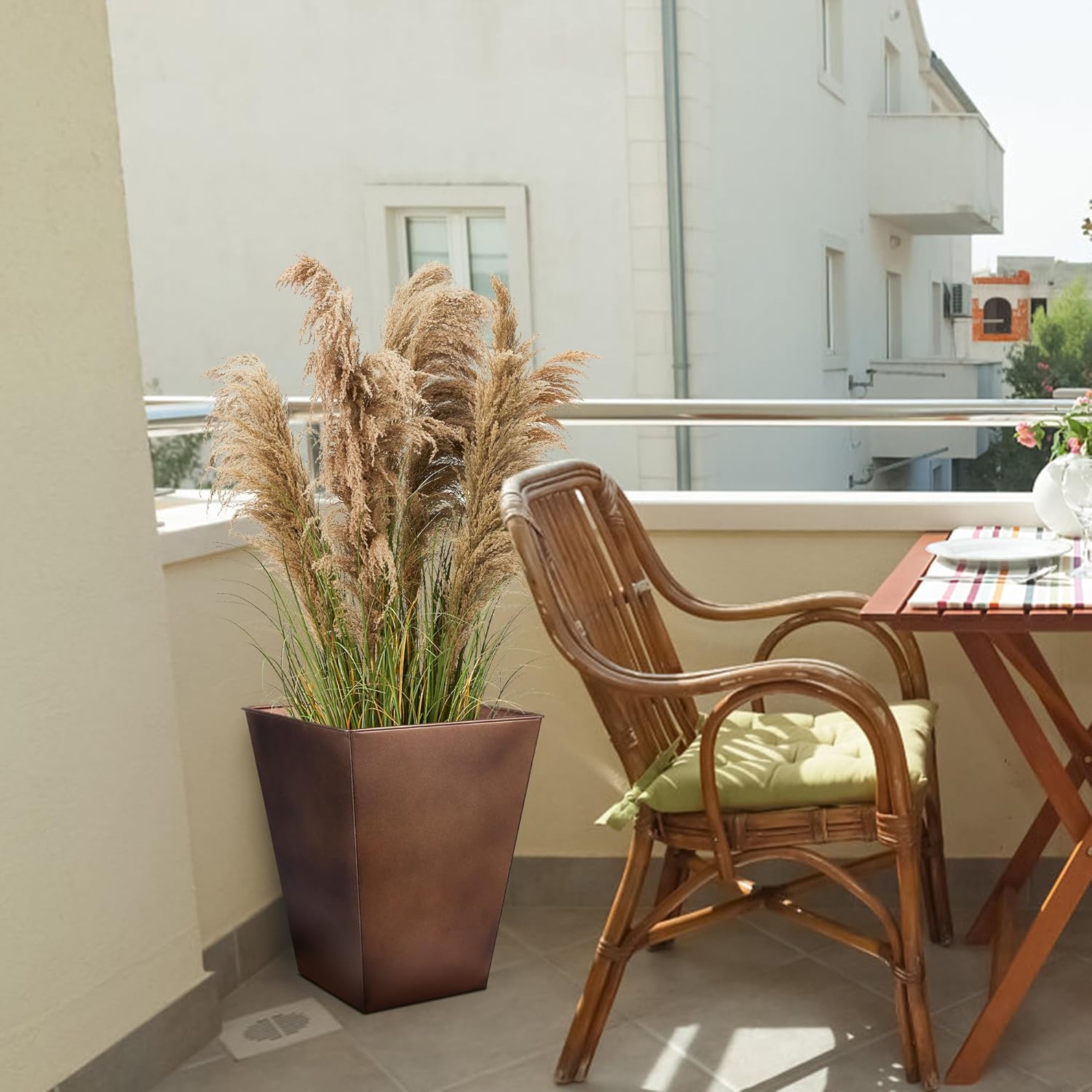 KOL 18''H. Metal Planter with Drainage Hole, Set of 2, Galvanized Steel Planter Pots for Indoor & Outdoor Use, Decorative Flower Plant Pots for Front Porch, Patio, Deck - Rust Color