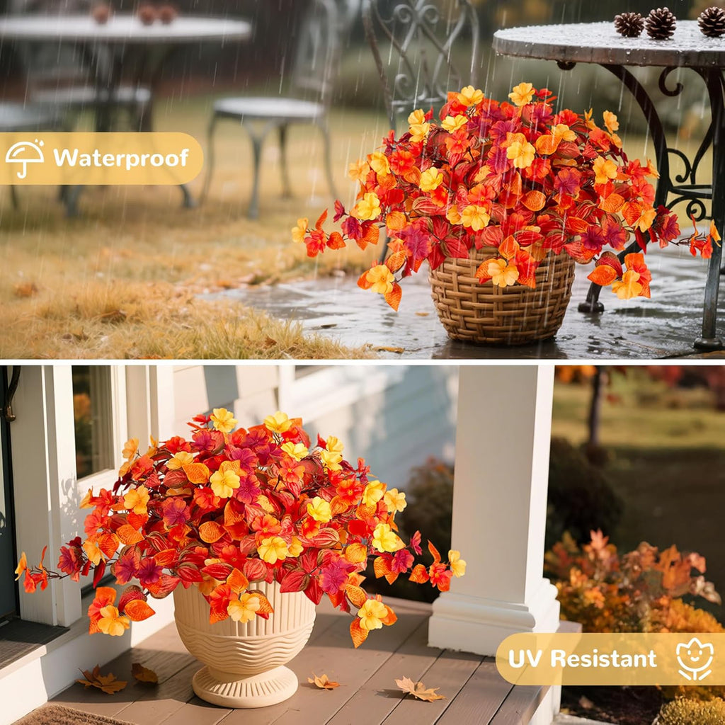 Fake Fall Flowers Artificial for Decoration 2PCS Faux Silk Fall Flowers Plants for Outdoors Outside Planters UV Resistant Looks Real for Front Door Porch Patio Garden Decor