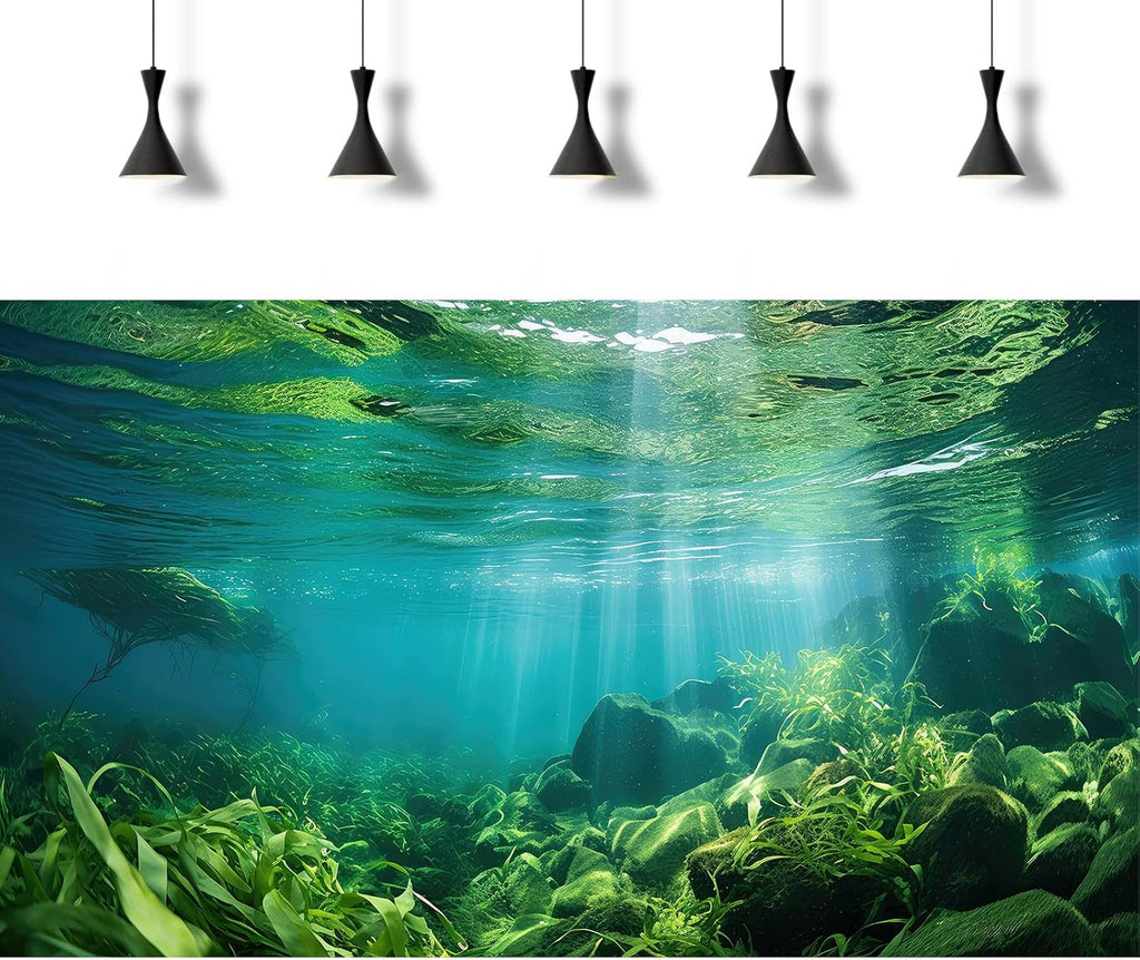 Under The Sea Fish Tank Background Aquatic Plants Deep Sea Aquarium Background Underwater Sunray Rock with Moss Terrarium Backgrounds Deep Ocean Floor Tropical Fish Tank Backgrounds 60x24in