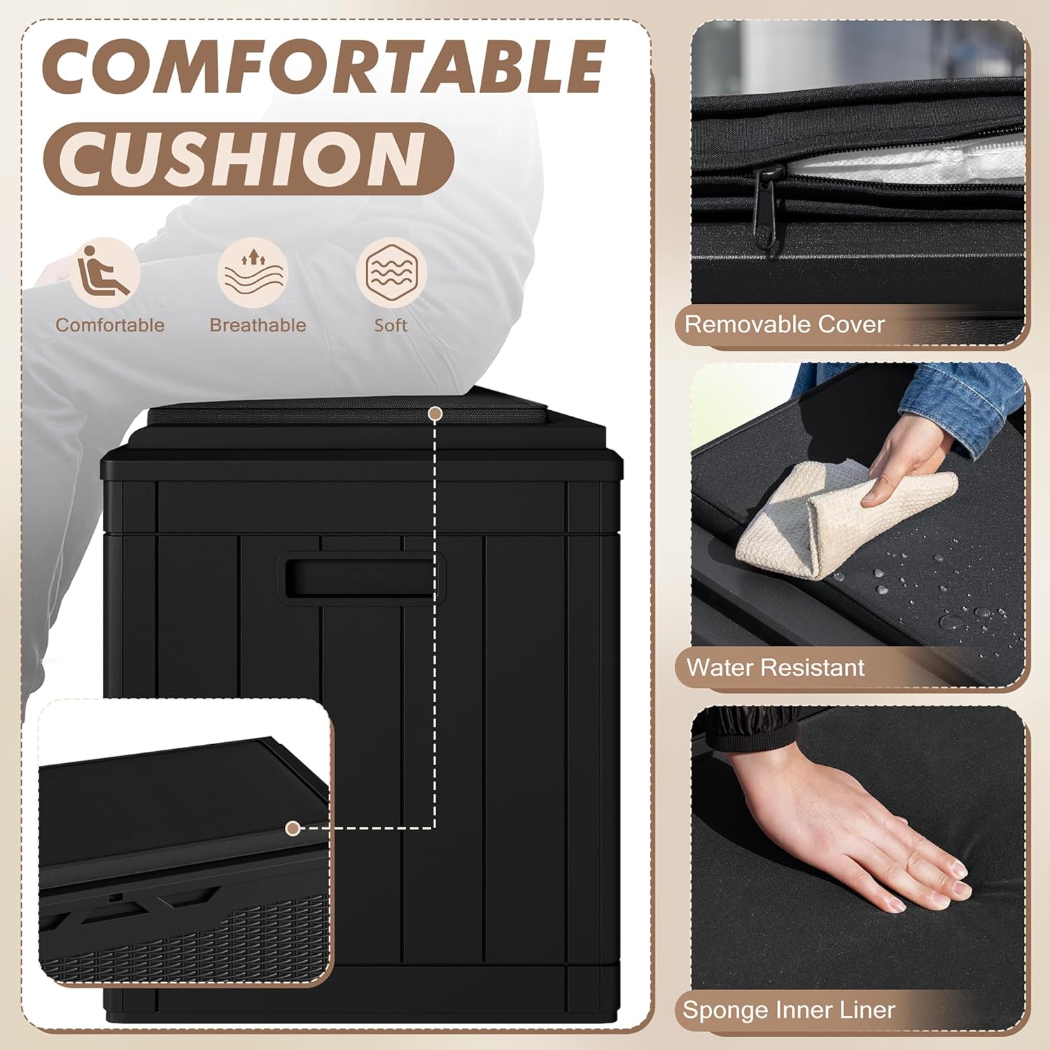 Devoko 100 Gallon Deck Box, Waterproof Outdoor Storage Box with Cushion (Black)