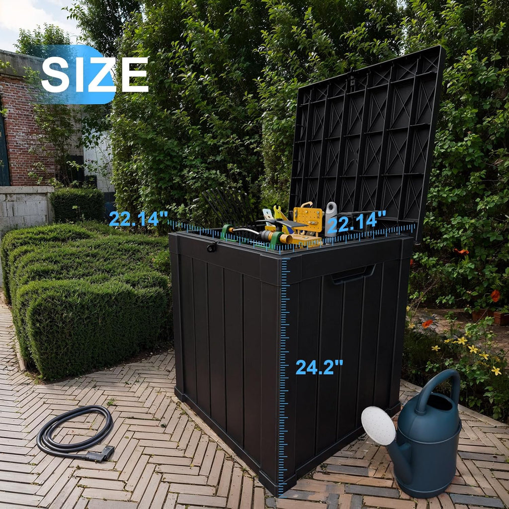 50 Gallon Resin Deck Box, Lockable Outdoor Storage Box for Patio Cushions Storage Furniture,Garden Tools, Pool Supplies, Weatherproof and UV Resistant（Black）