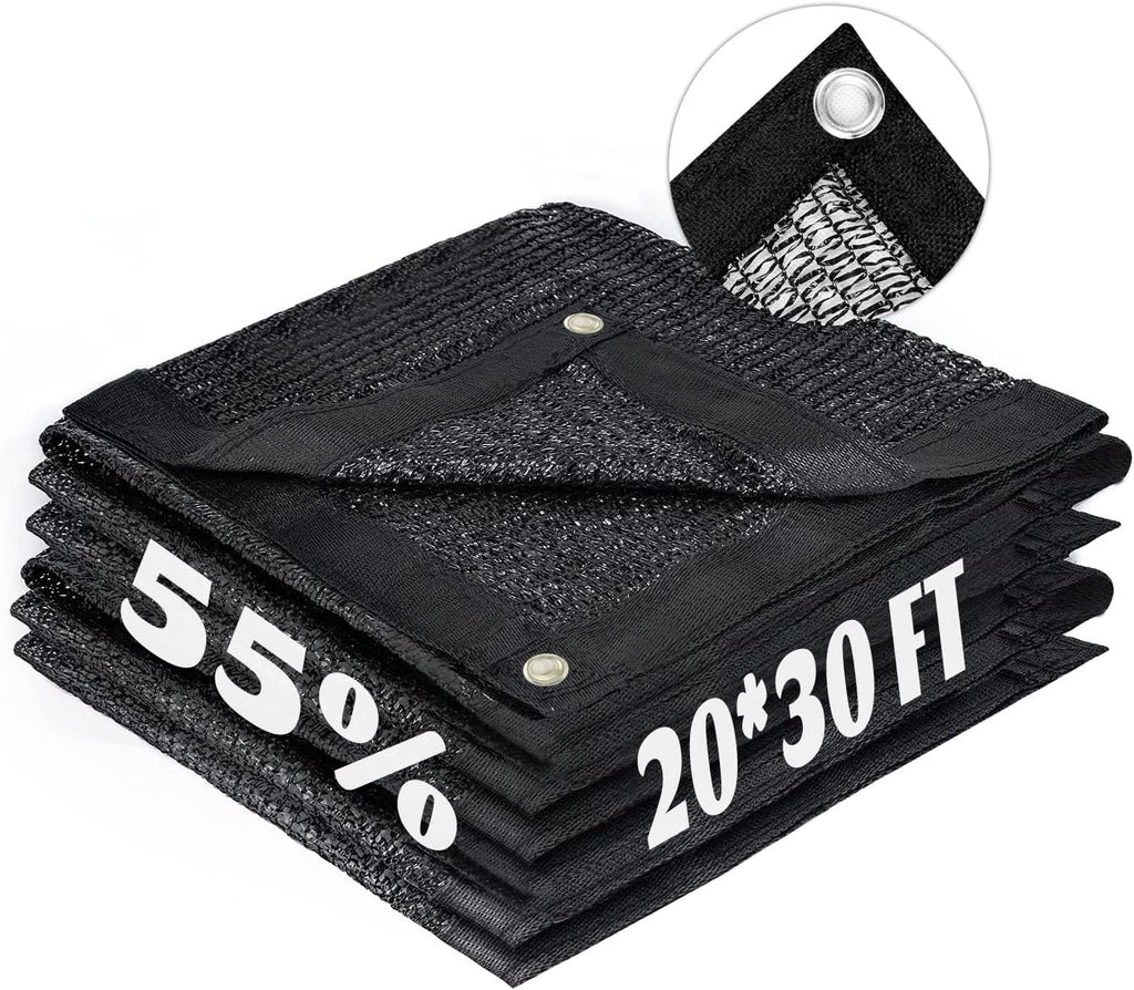 LOVE STORY 20x30FT 55% Black Shade Cloth Sun Shade Net with Grommets Sunblock Net Mesh Tarp for Garden,Plants Cover,Greenhouse and Patio