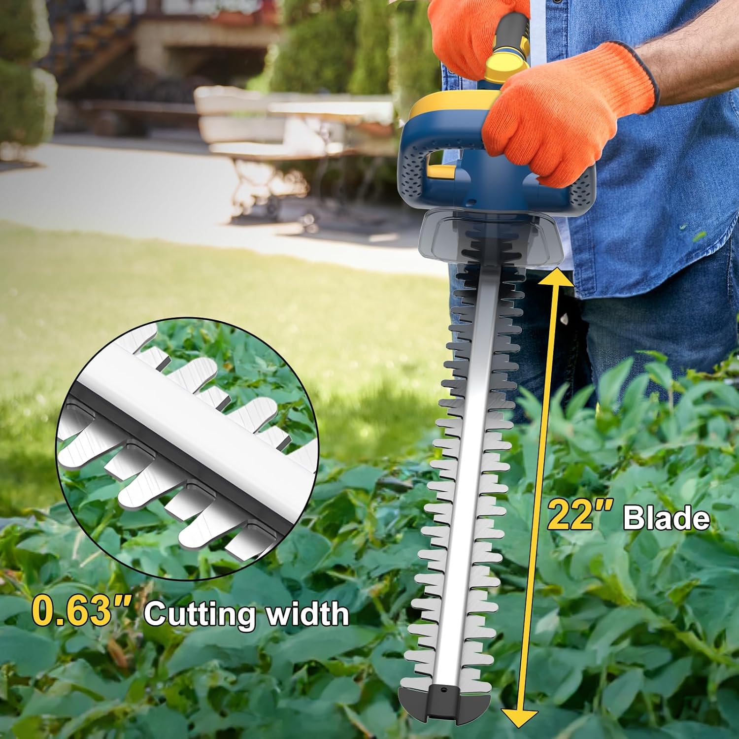 Hedge Trimmer for Dewalt 20V Battery, Cordless Hedge Trimmer with 22'' Dual-Action Blade, 1600RPM, 3/5'' Cutting Width, Rotating Handle & Dual Switch Design (Battery Not Included) (Navy Blue)