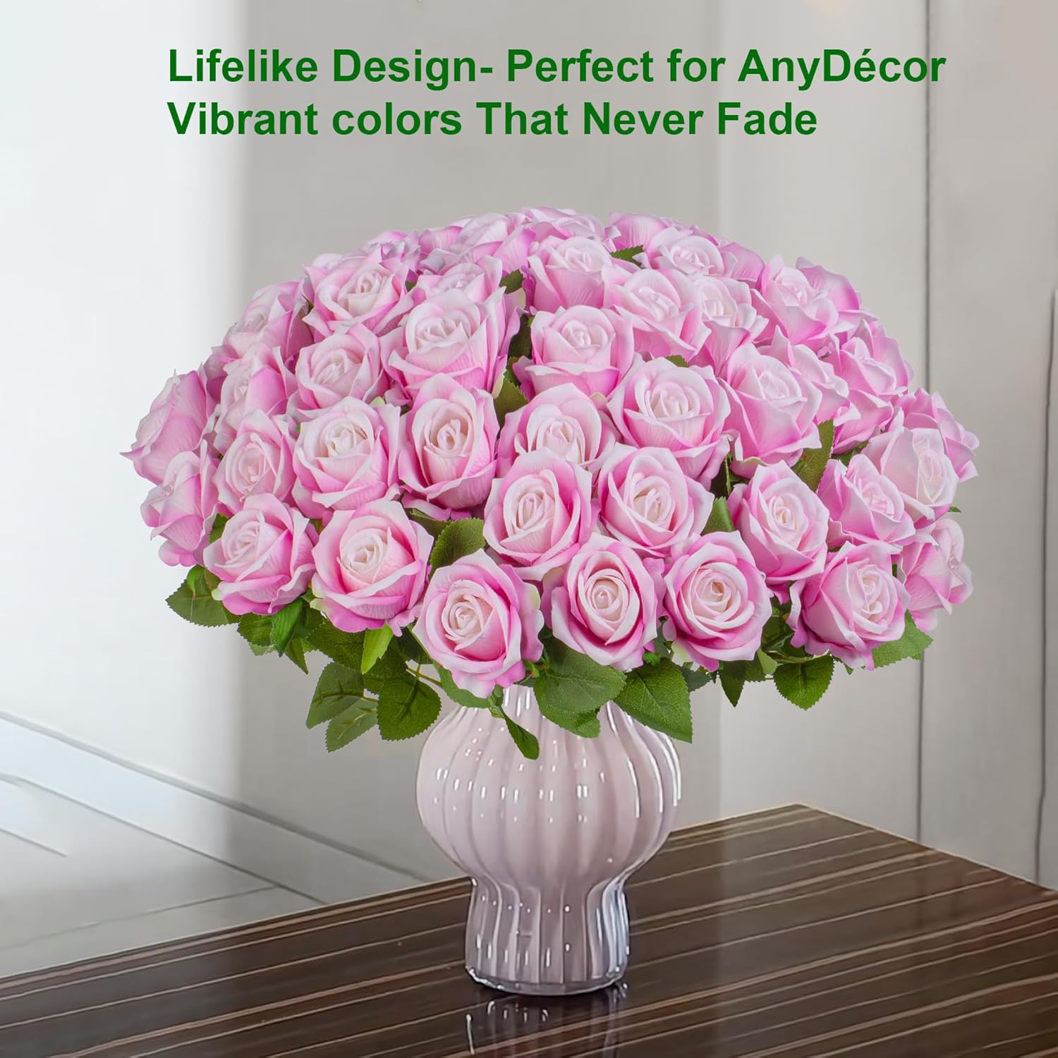 Uqueeten Fake Plants Roses Flowers Plastic Flowers Party Decoration for Home Gifts for Gf Roses Artificial Flowers for Vase Fake Plants Home Decor 19.6"(Deep Pink 50PCS)