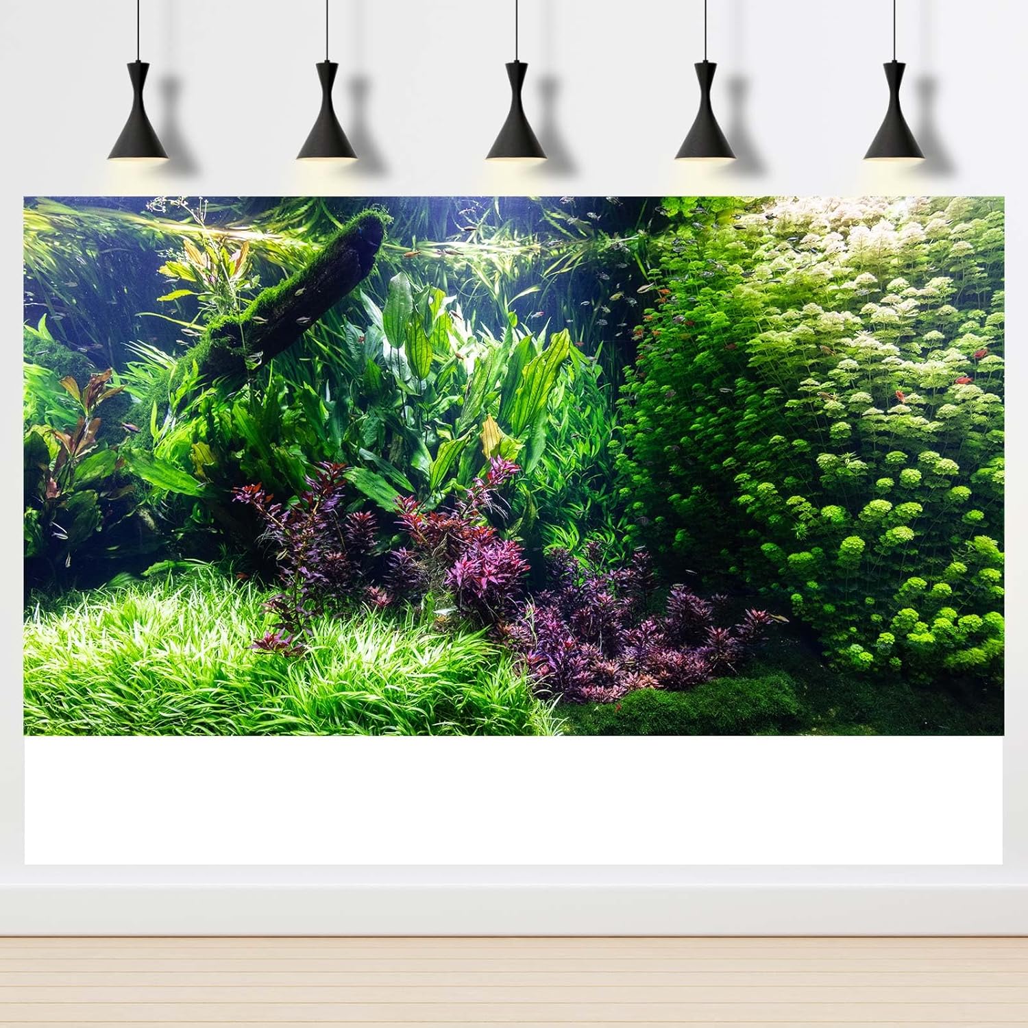 Aquarium Background Various Underwater Grass Plants Aquarium Backdrop Vivid and Fresh Green Aquatic Plants Stone River Bed and Dead Wood Tank Background Vinyl 48x20in