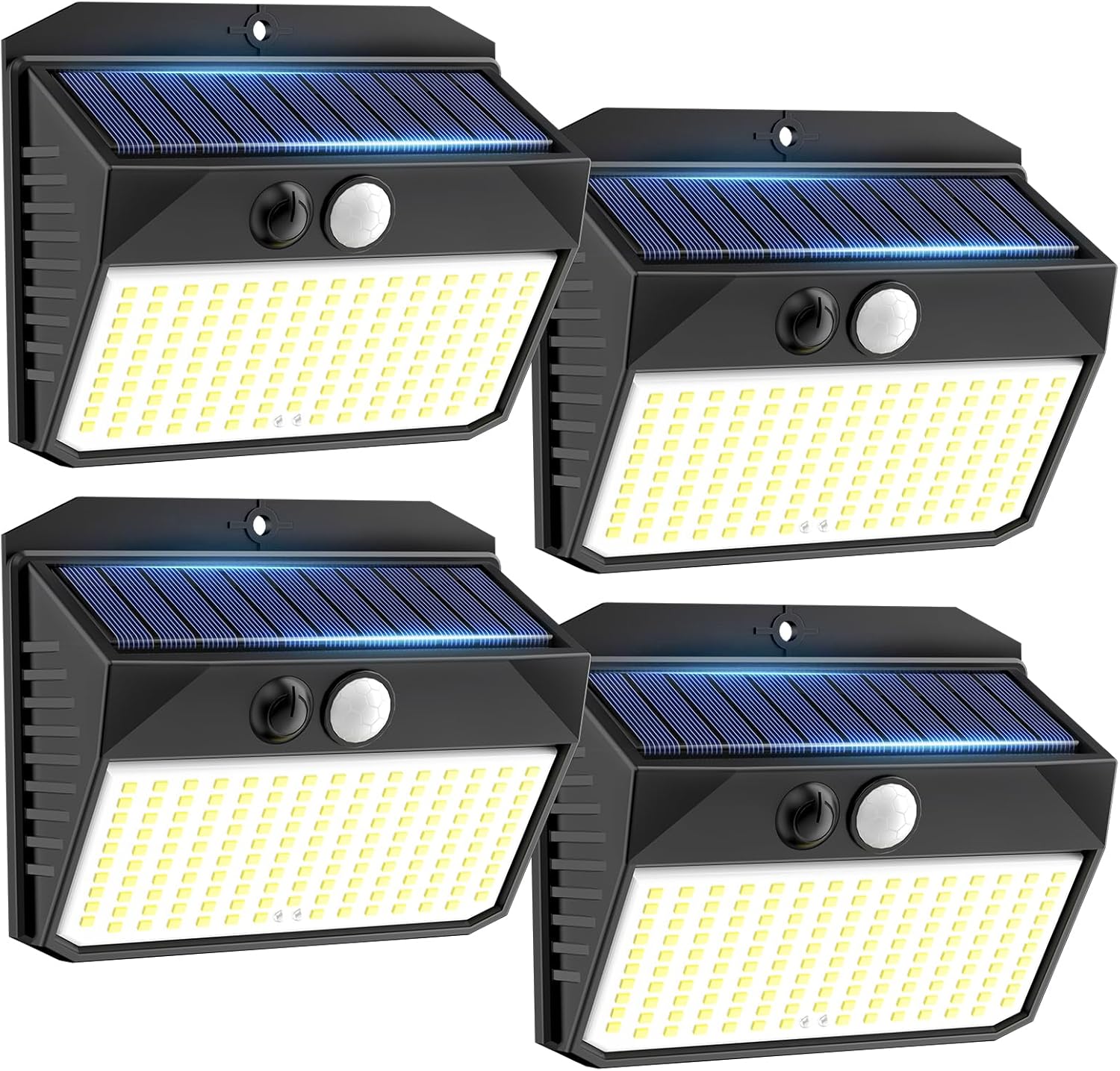 Solar Motion Sensor Fence Lights - Outdoor 4 Pack, 150 LED with 3 Modes, IP65 Waterproof, Solar Powered