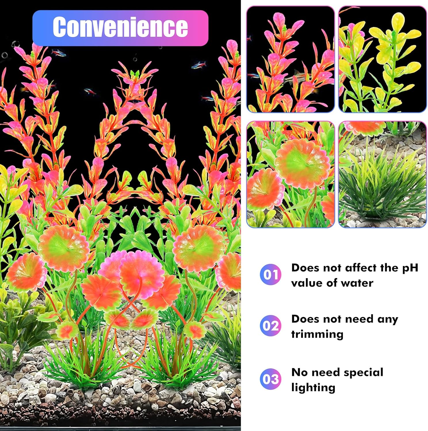 AQUANEAT Artificial Fish Tank Plants, Plastic Aquarium Decorations, Pink Accessories, 10pcs