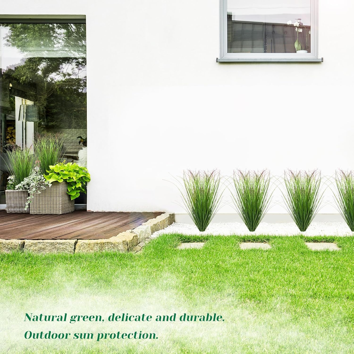 36Pcs Artificial Grass Plants, Faux Shrubs Wheat Grass, Fake Tall Grass Plants for Outdoor Decor, Greenery Stems Weed for Room Indoor Home Decor（Green Red Tail