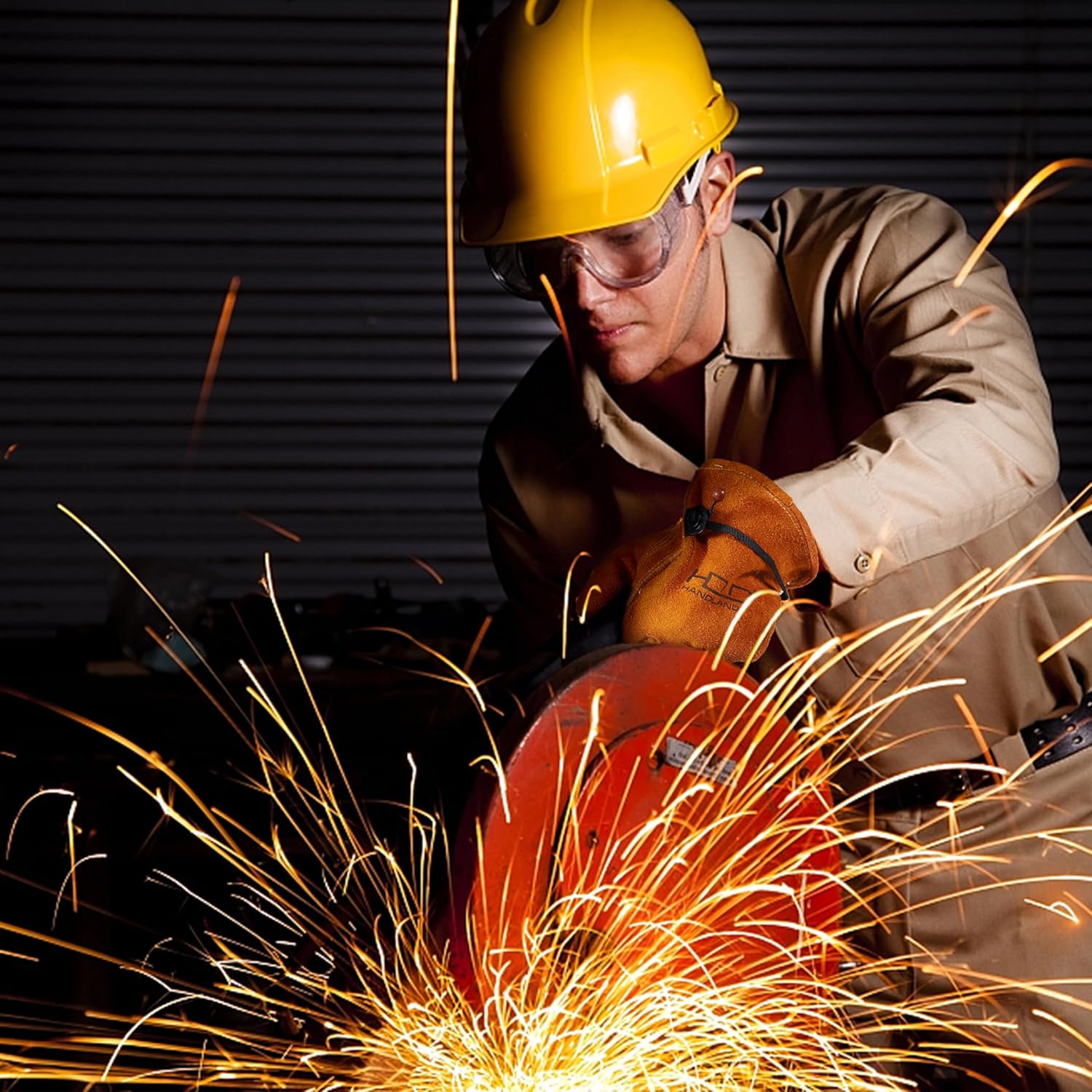 HLDD HANDLANDY Leather Work Gloves for Men & Women, Adjustable Wrist Cowhide Gardening Glove with Reinforced Palm for Driver