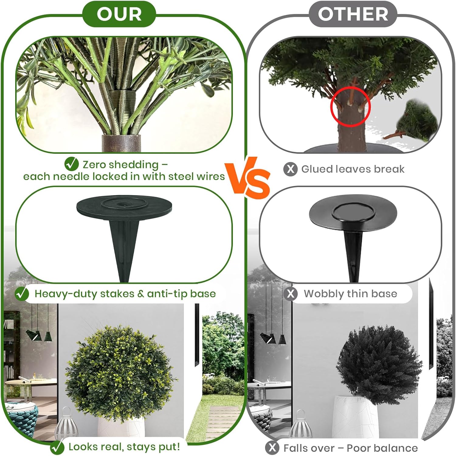ICX 2 Pack 24" Artificial Boxwood Topiary Ball Trees with Ground Spike,Artificial Plants Outdoor,Fake Bushes & Shrubs for Porch, Garden, Front Porch Decor - Indoor/Outdoor Faux Plants