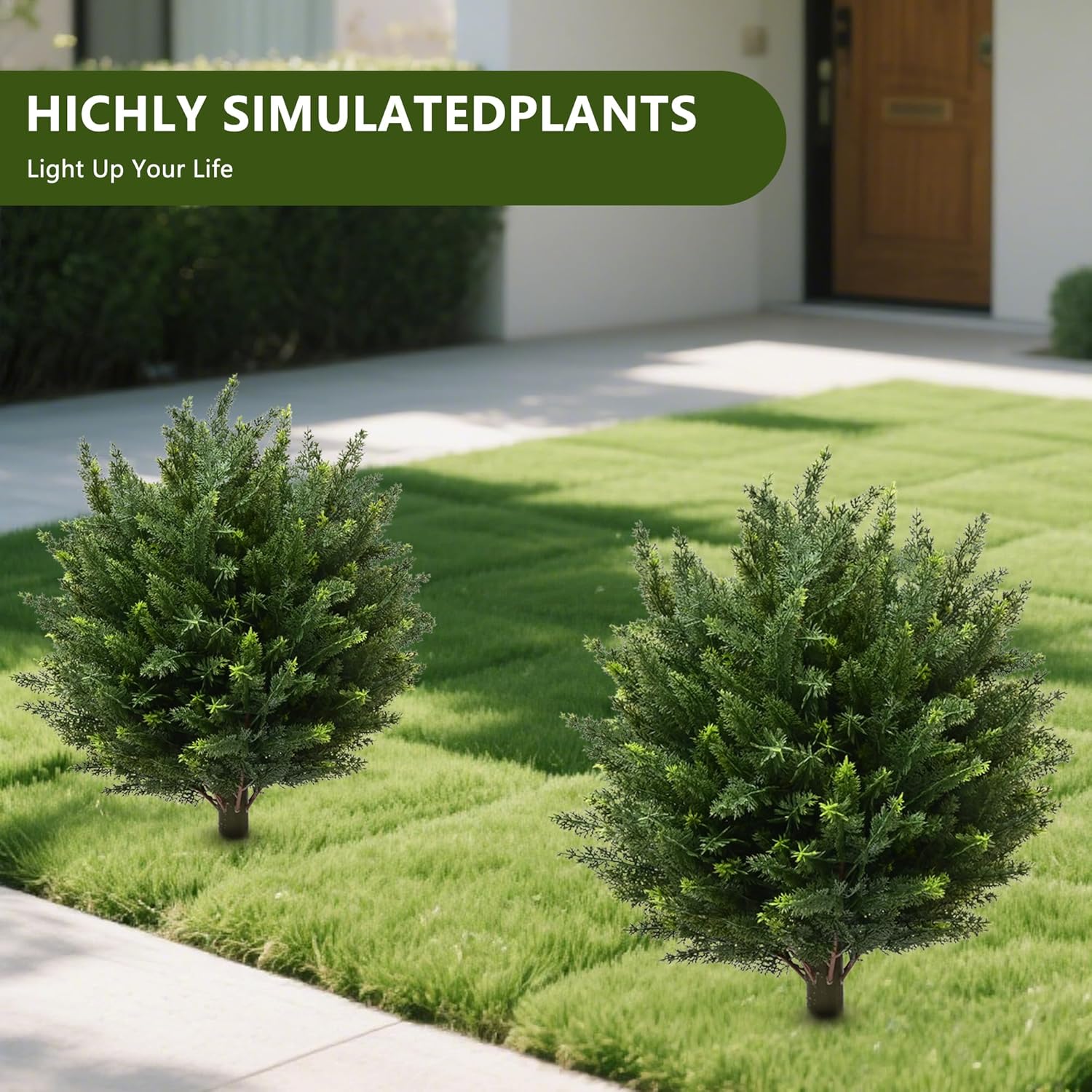 28" UV Resistant Artificial Shrubs for Outdoors - Real Looking Faux Bushes, Fake Cedar Trees, Outdoor Faux Ball Plants & Topiaries - Set of 2 Artificial Shrubs, Artificial Bushes for Garden Decor