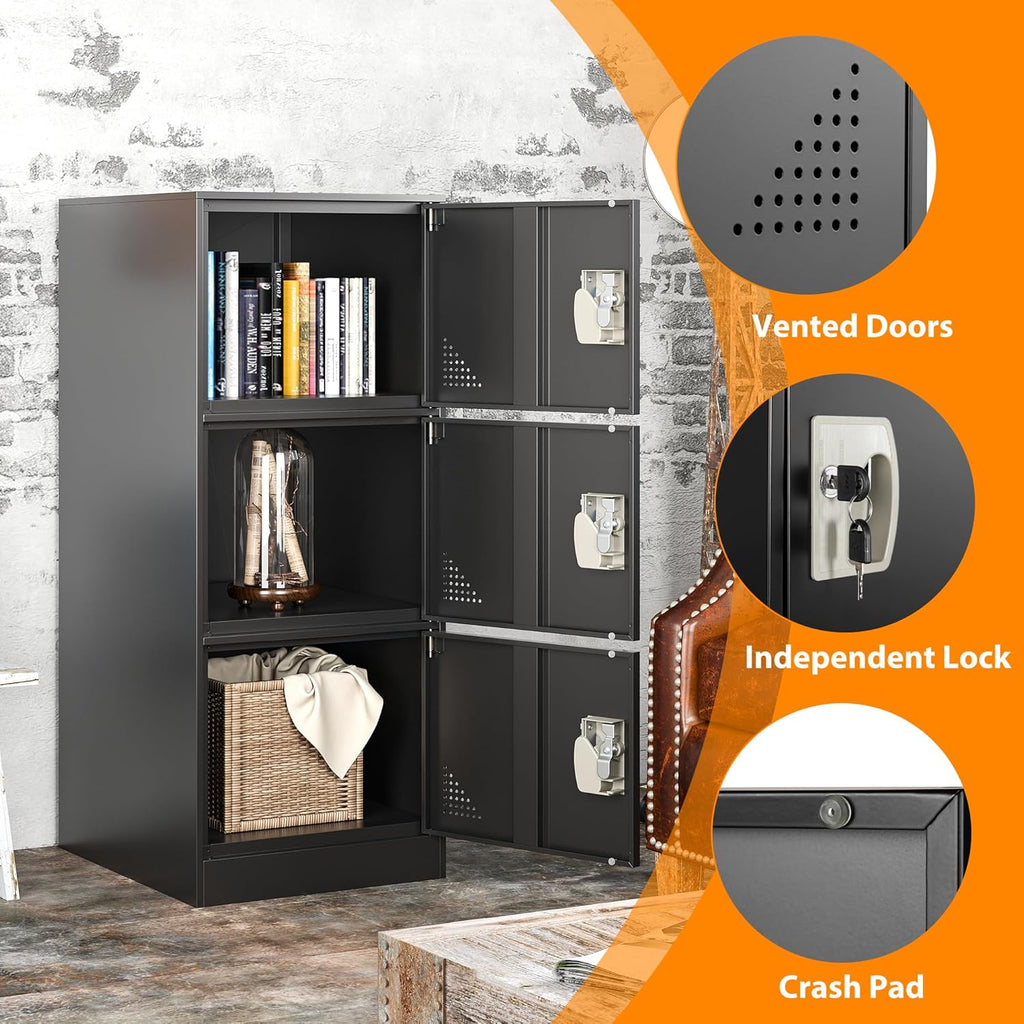 Metal Locker Storage Locker, 36" Lockable Lockers for Employees, Home, Office, School, Assemble Required (Black)